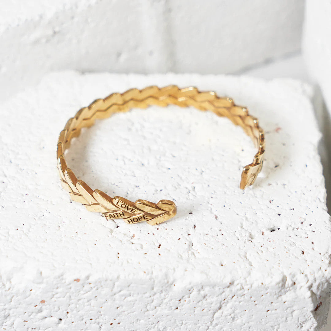 LG123 LOVE GERNADES Love, Faith, Hope braided cuff bracelet