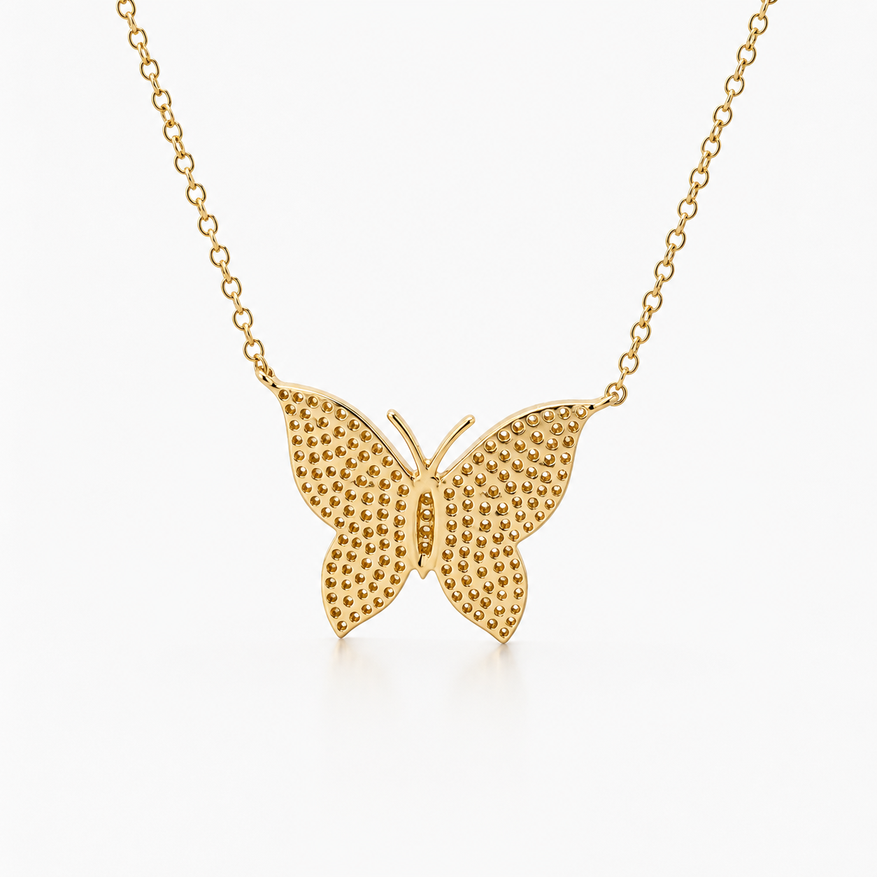 WD1965 14kt Yellow Gold Pavé Butterfly Necklace