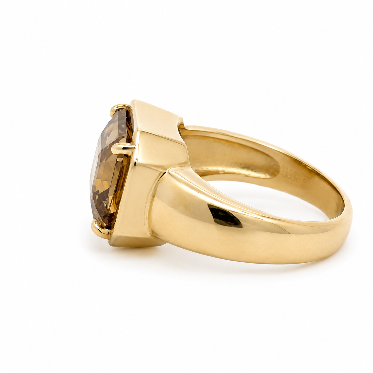 WD1968 14K Yellow Gold Brown Zircon Statement Ring