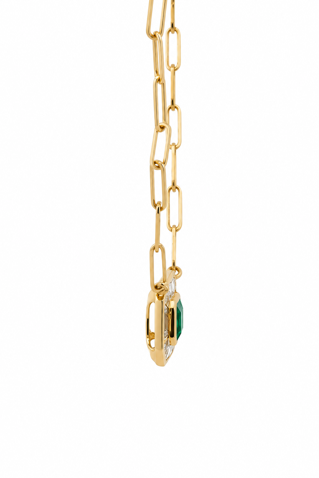 WD1973 14kt Gold Emerald & Diamond Baguette Necklace