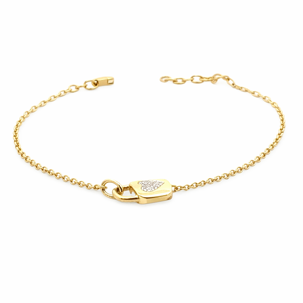 MB002039 14kt Gold Lock with Diamond Heart Bracelet