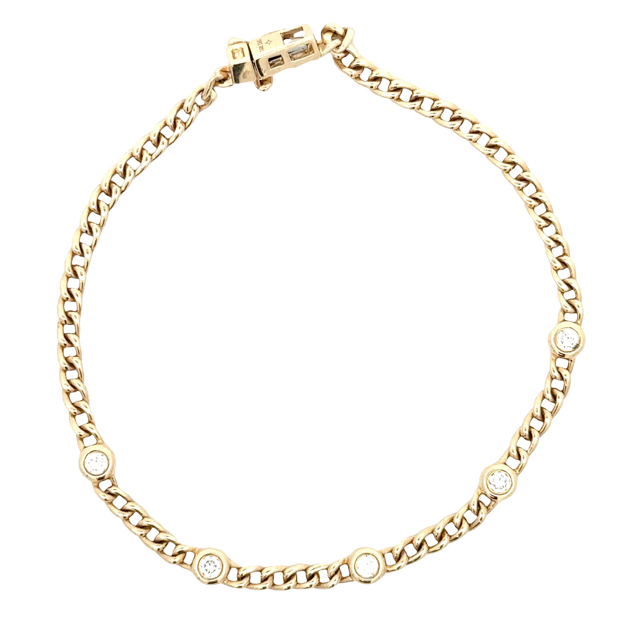 WD1901 14kt Gold Cuban Chain Bracelet with 5 Bezel Set Diamonds