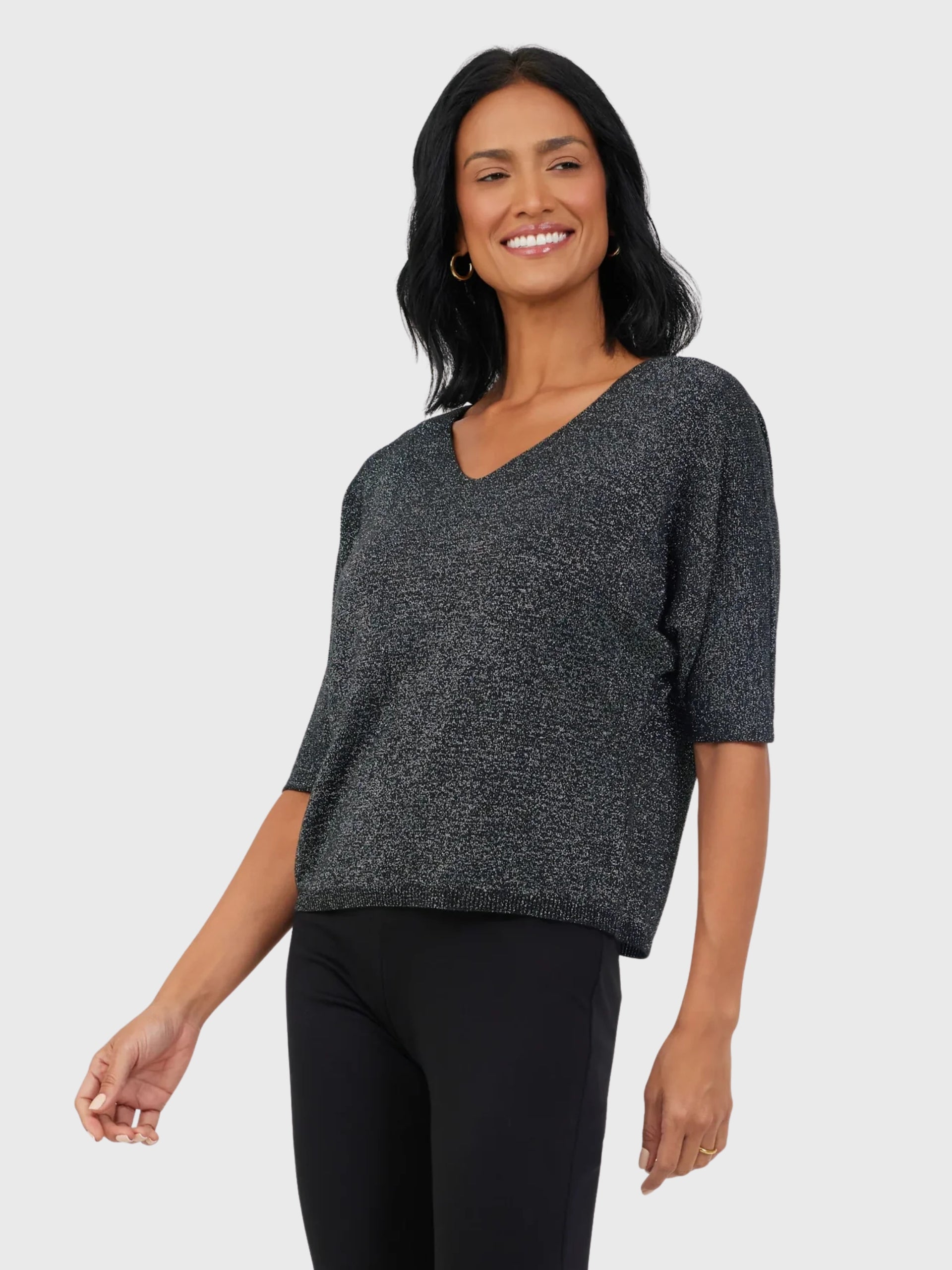 FLORENTINE Suzy D V Neck Sparkle Batwin Knit