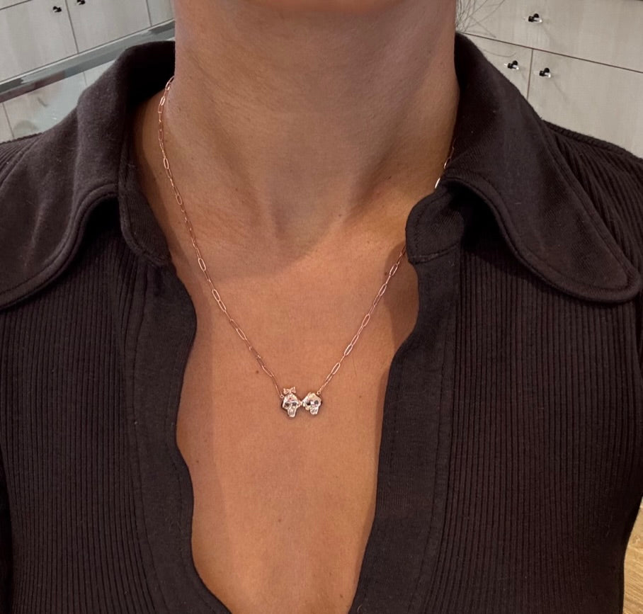 WD1814 14kt Gold Paper Link Chain Bonehead Necklace