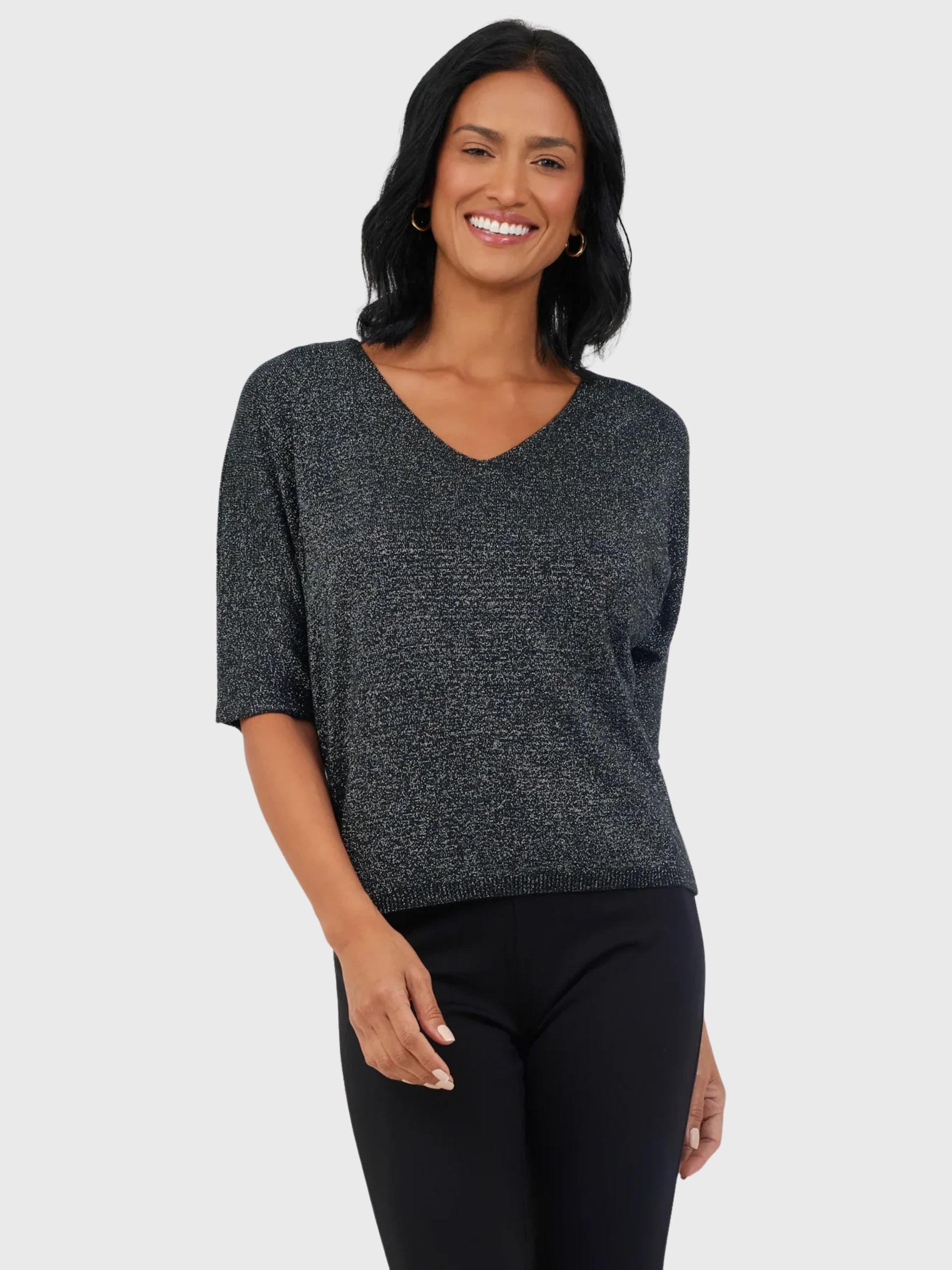 FLORENTINE Suzy D V Neck Sparkle Batwin Knit