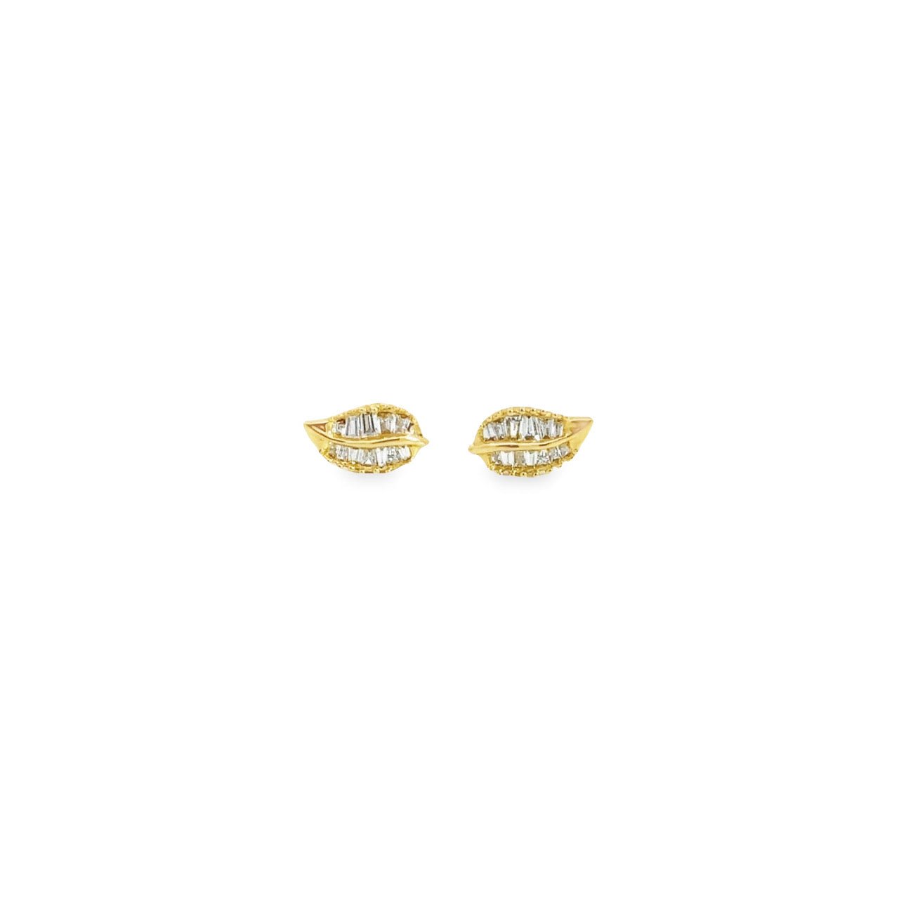 WD1085 14kt Baquette leaf shapped stud earrings