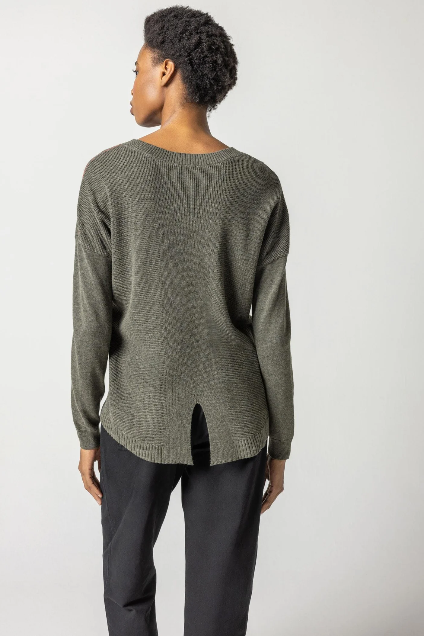 PA2259m Lilla P Wrapped Seam V-Neck Sweater