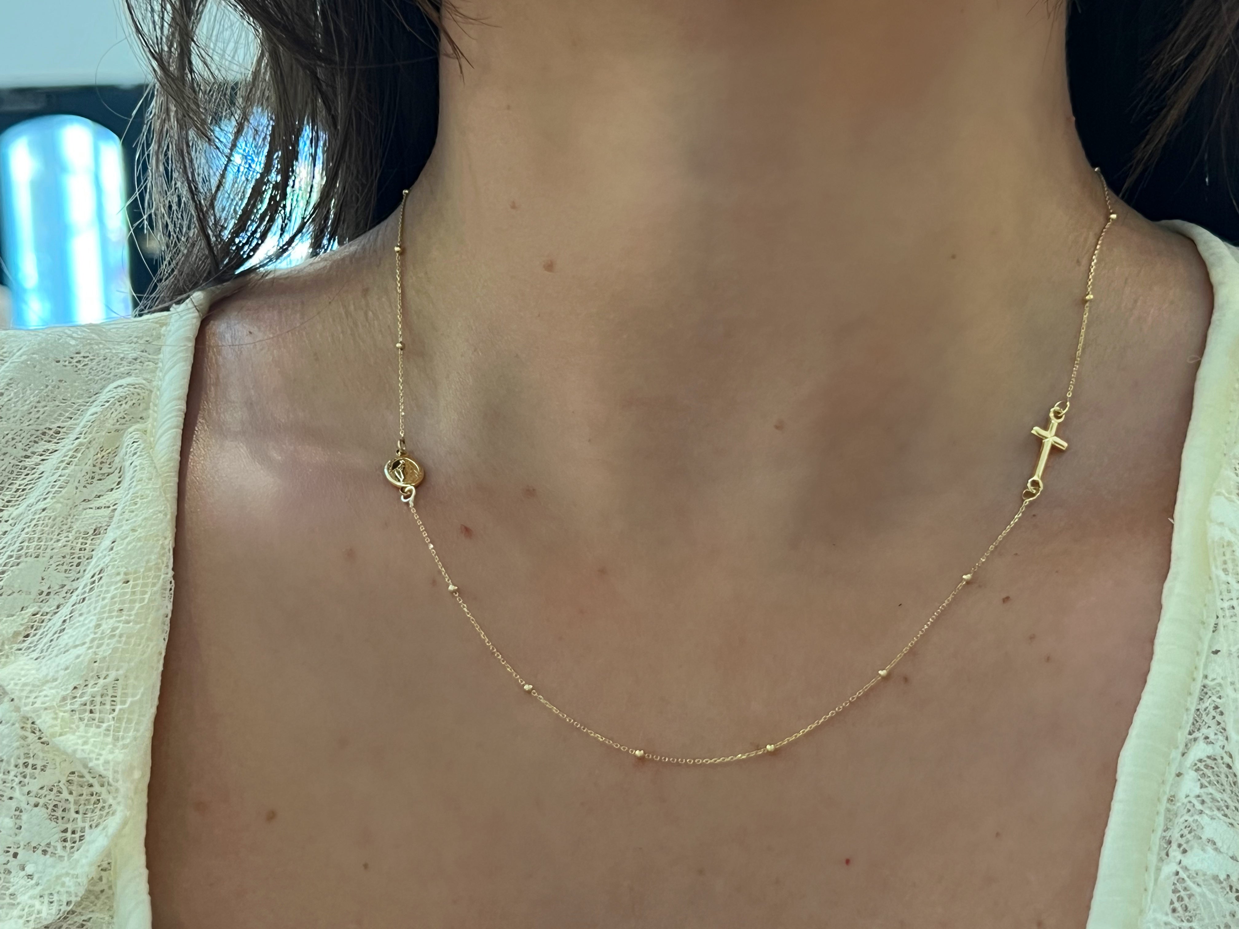 WD1804 14kt Gold Blessed Mary and Cross Necklace