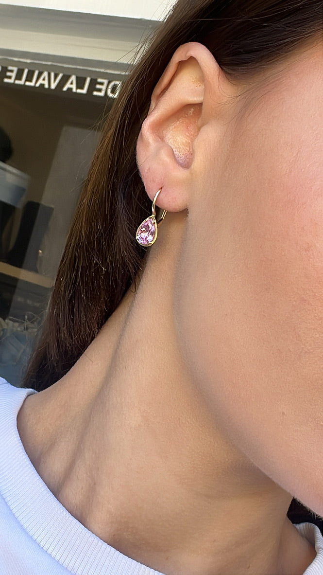 WD1673 14KT GOLD Pear Shaped Pink Zircon Drop Earrings