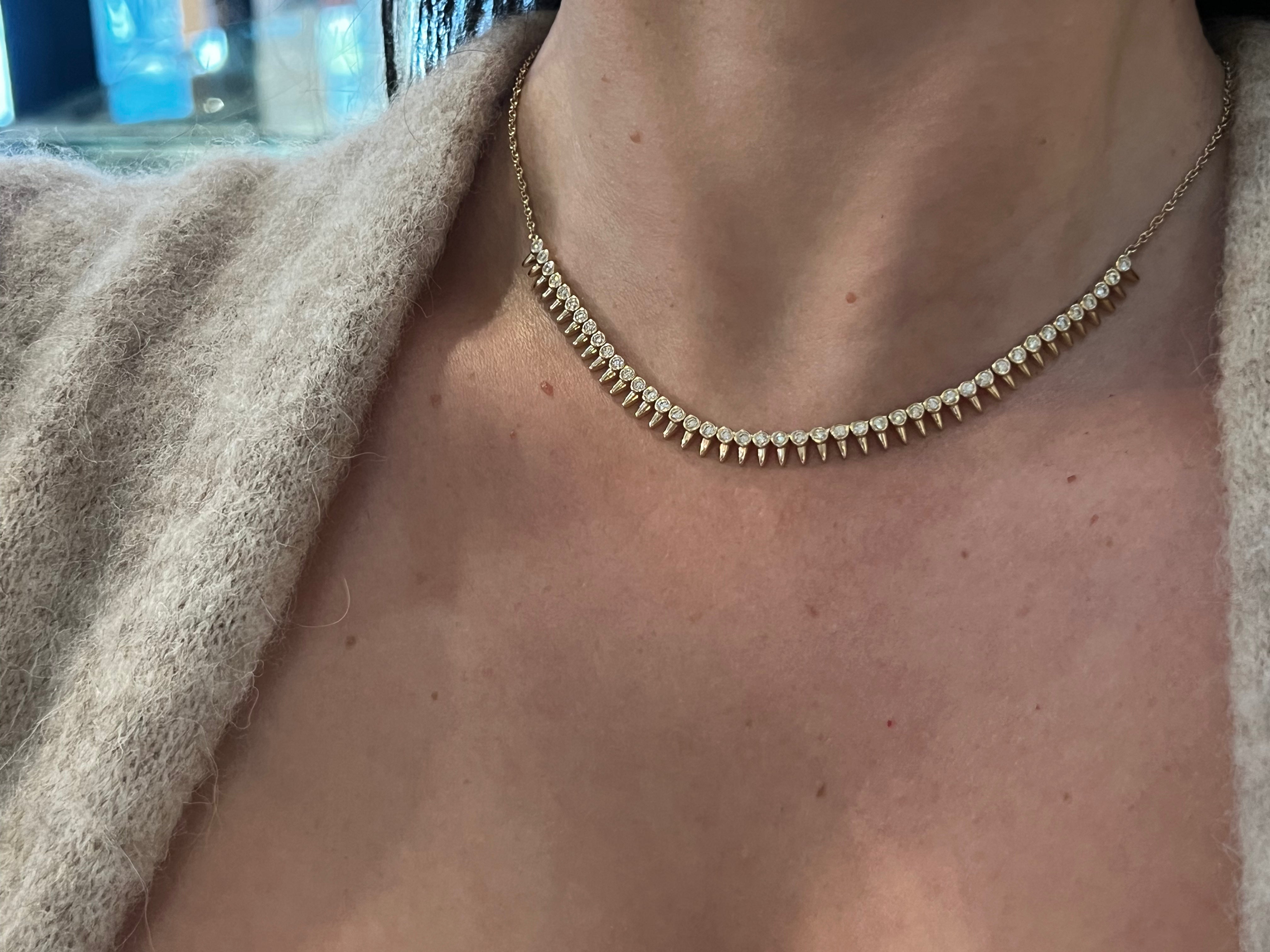 WD1905 14kt Gold Spiked Diamond Necklace