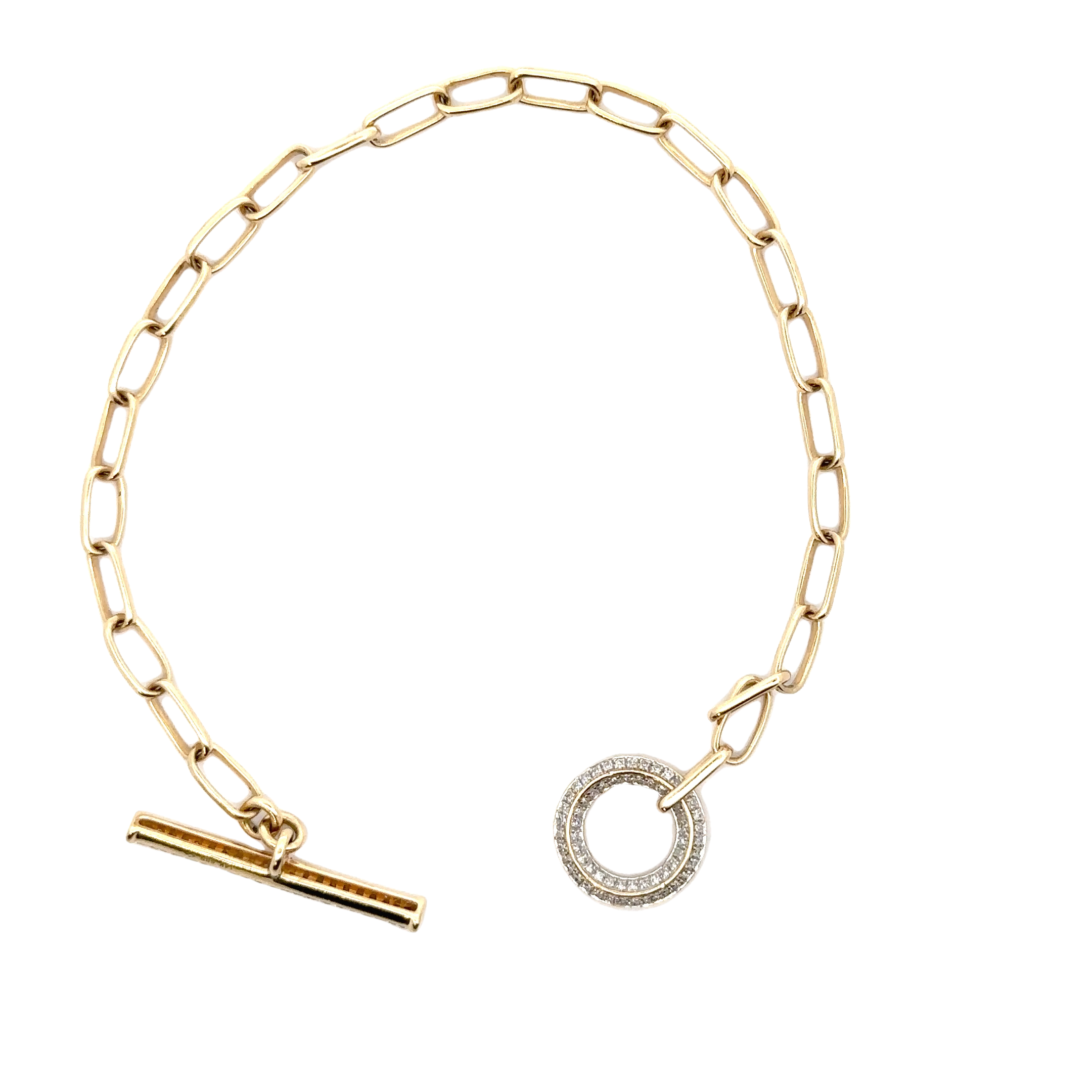 WD1703 14kt Gold Paperlink Bracelet with Pave Diamond Toggle Clasp