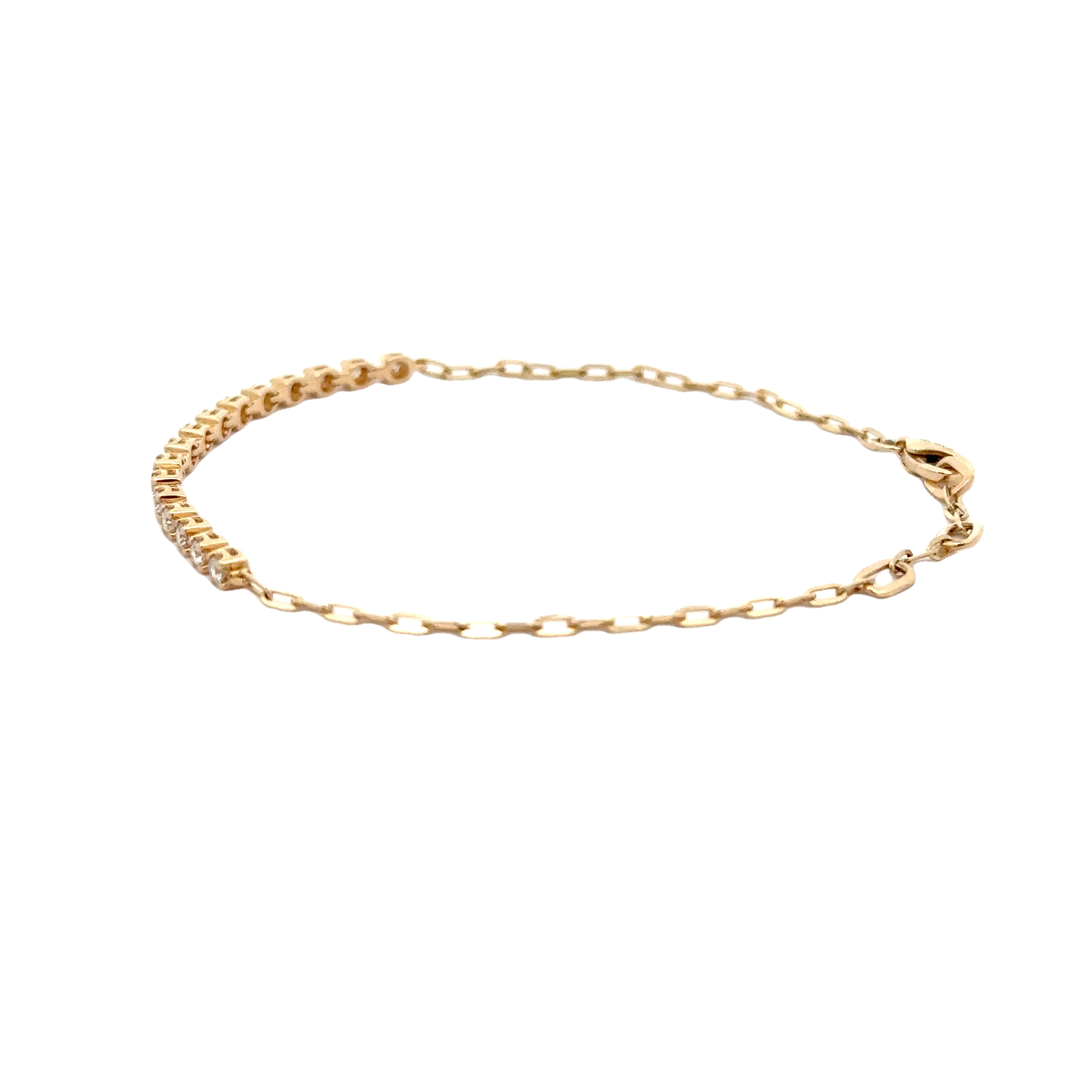 WD1706 14kt Gold Paper Link Chain with 4 prong set diamonds Bracelet