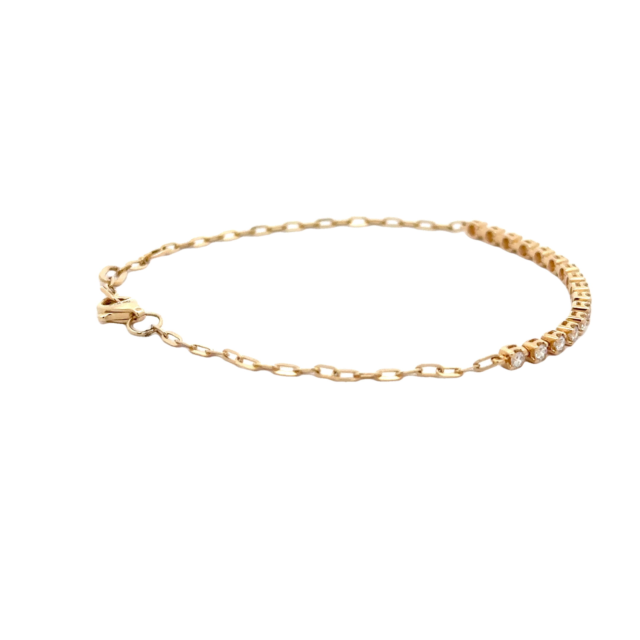 WD1706 14kt Gold Paper Link Chain with 4 prong set diamonds Bracelet