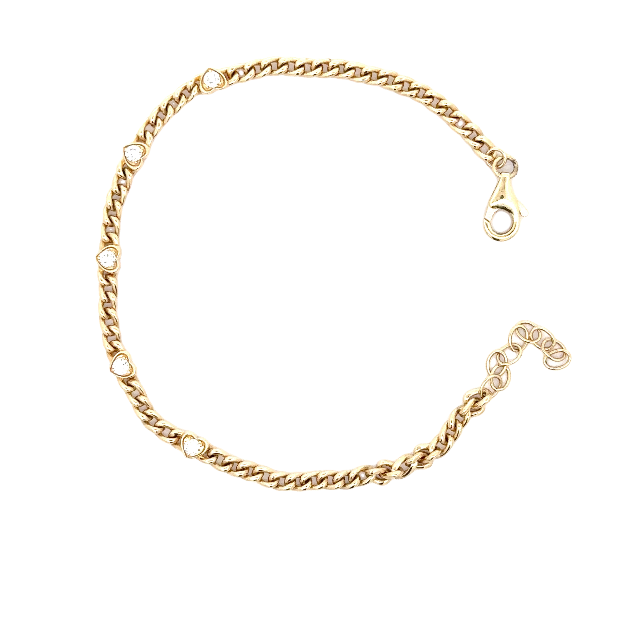 WD1709 14kt Gold Baby Cuban Chain with 5 Diamond Detail Hearts