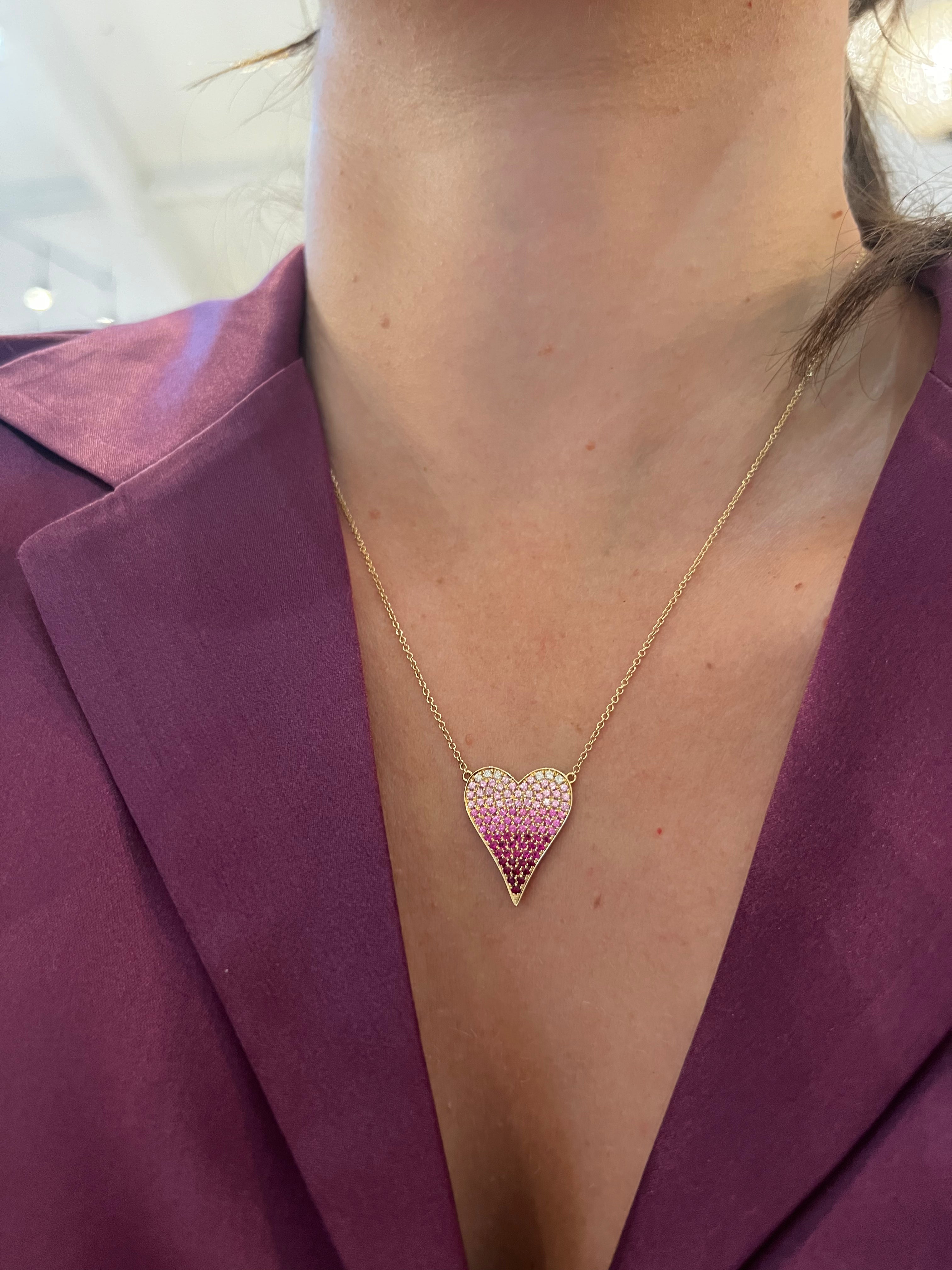 WD719 14kt gold Ombre Pink sapphire Lg Heart