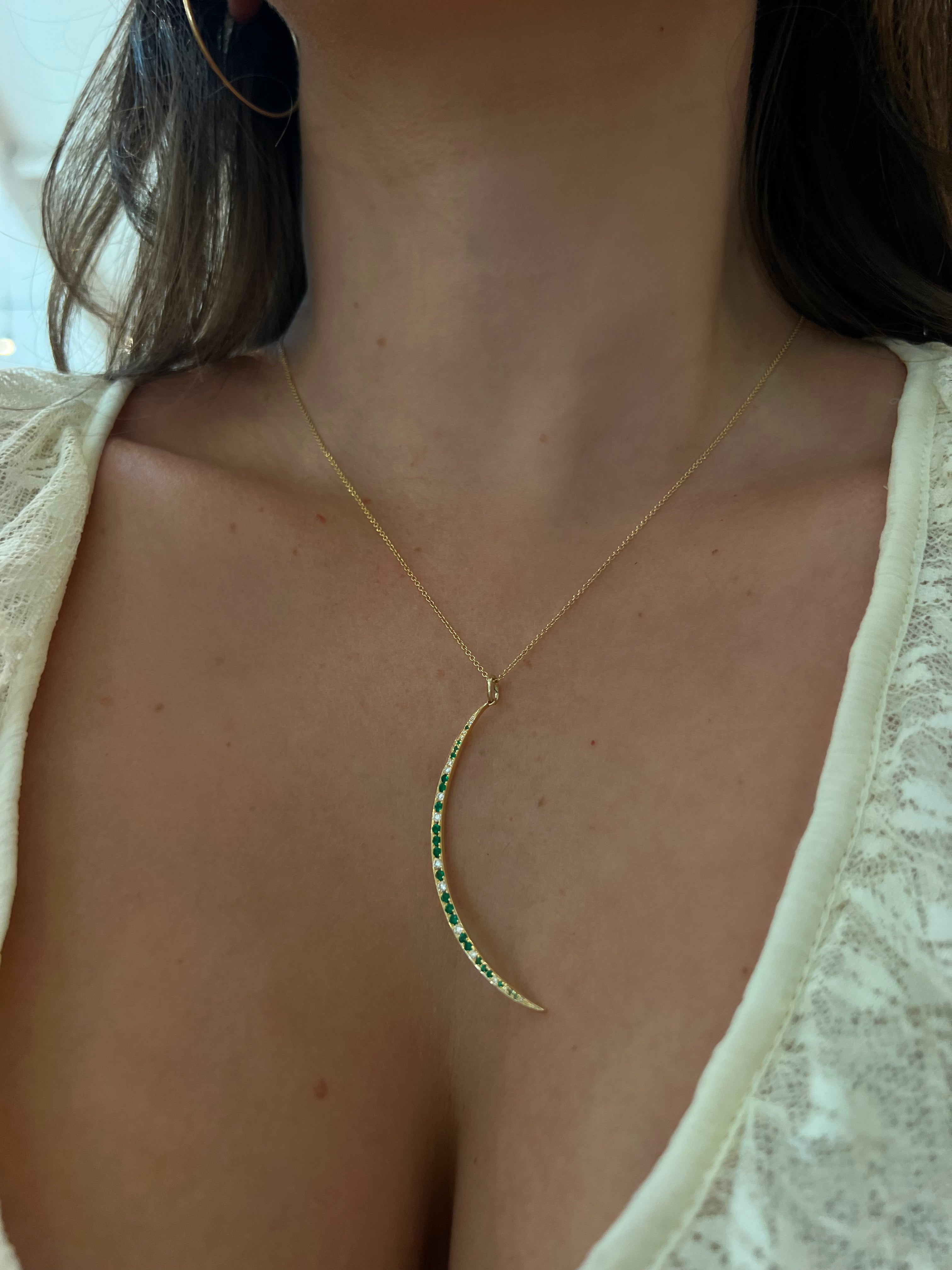 WD1802 14kt Gold Emerald and Diamond Crescent Pendant