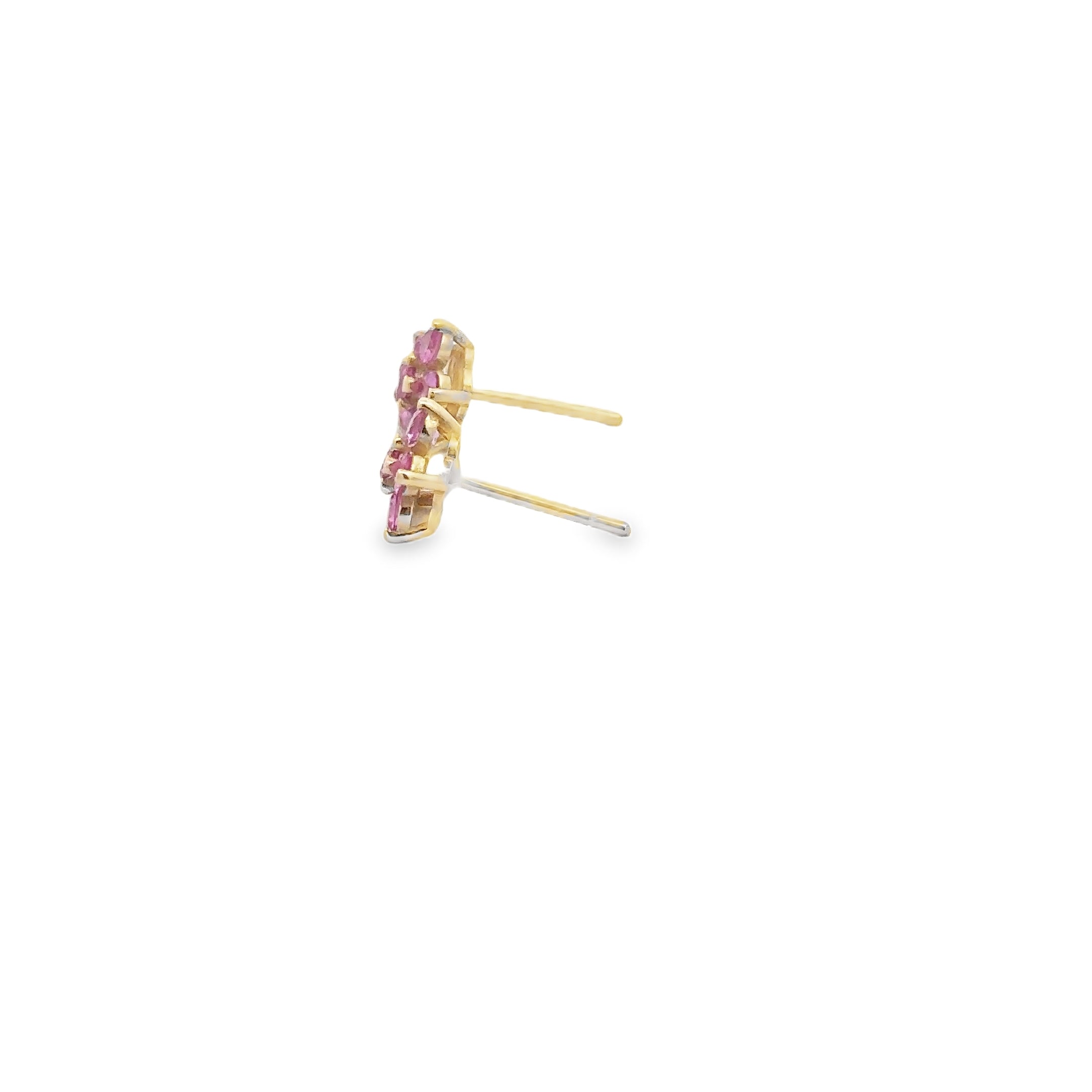 WD 1682 14KT Gold Pink Sapphire Flower Stud Earrings