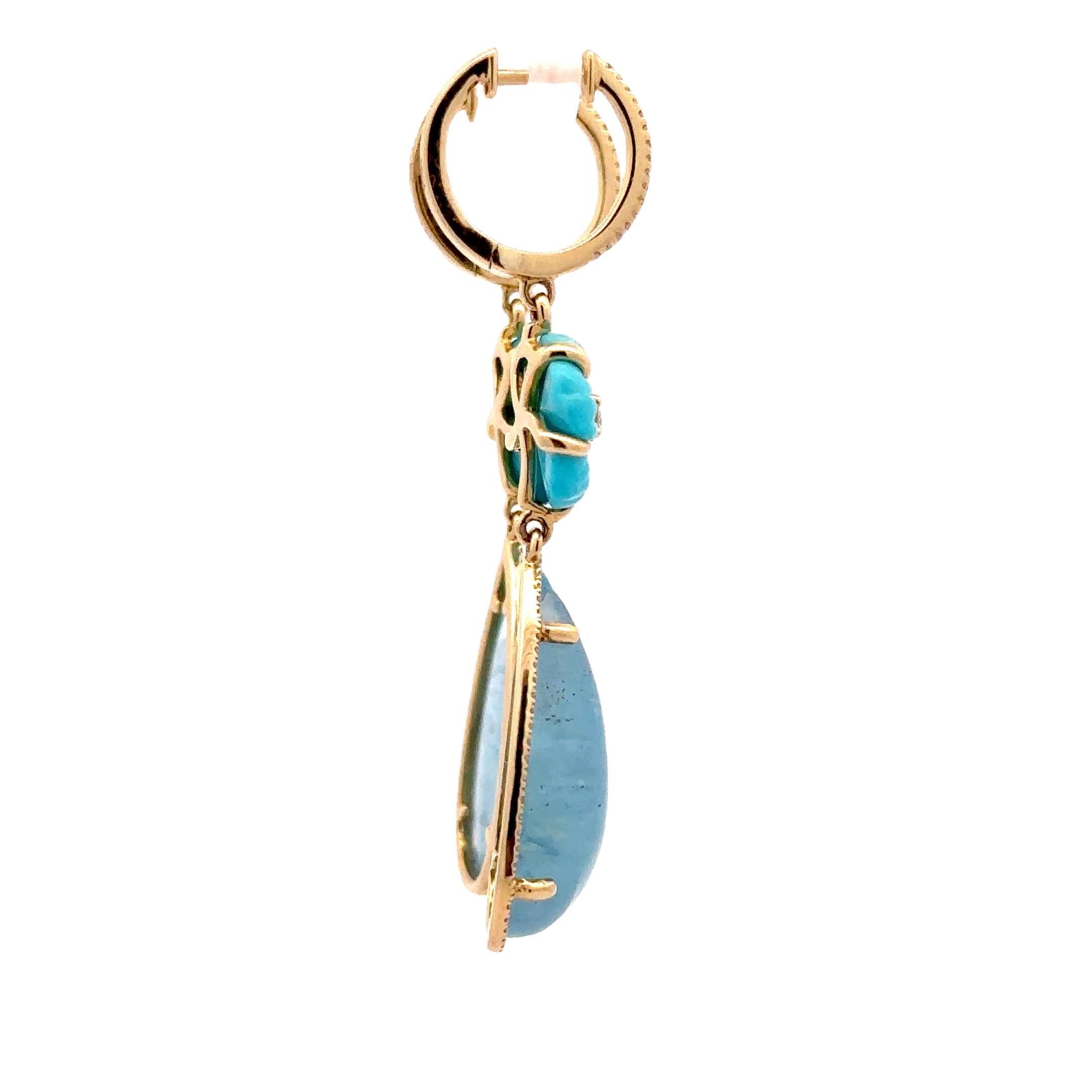 WD1688 14KT Gold Cabochon Aquamarine with Diamond Halo and Turquoise Detail