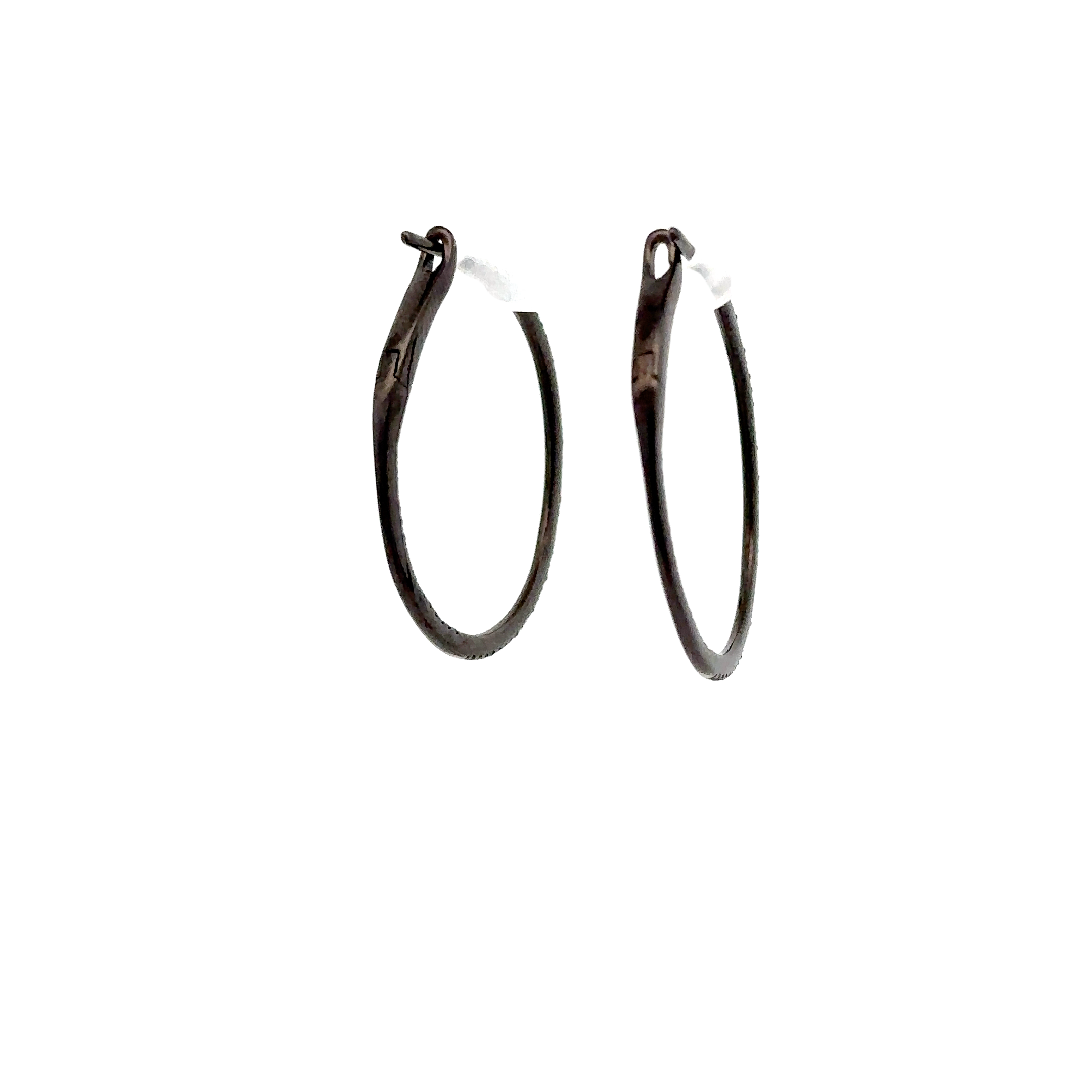 WD1695 14KT White Gold Black Rhodium Diamond Hoops