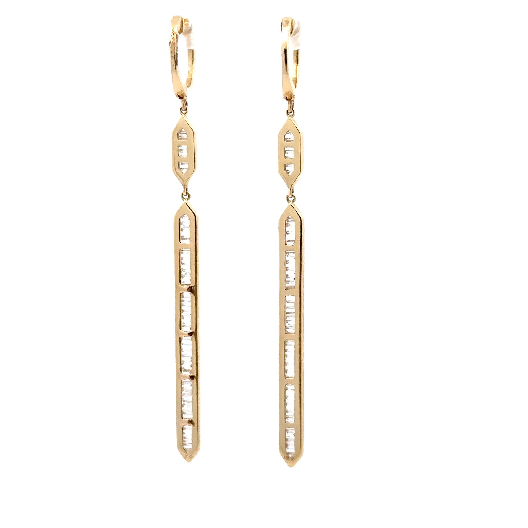 WD1702 14KT Gold and Diamond Baguette Drop Earrings