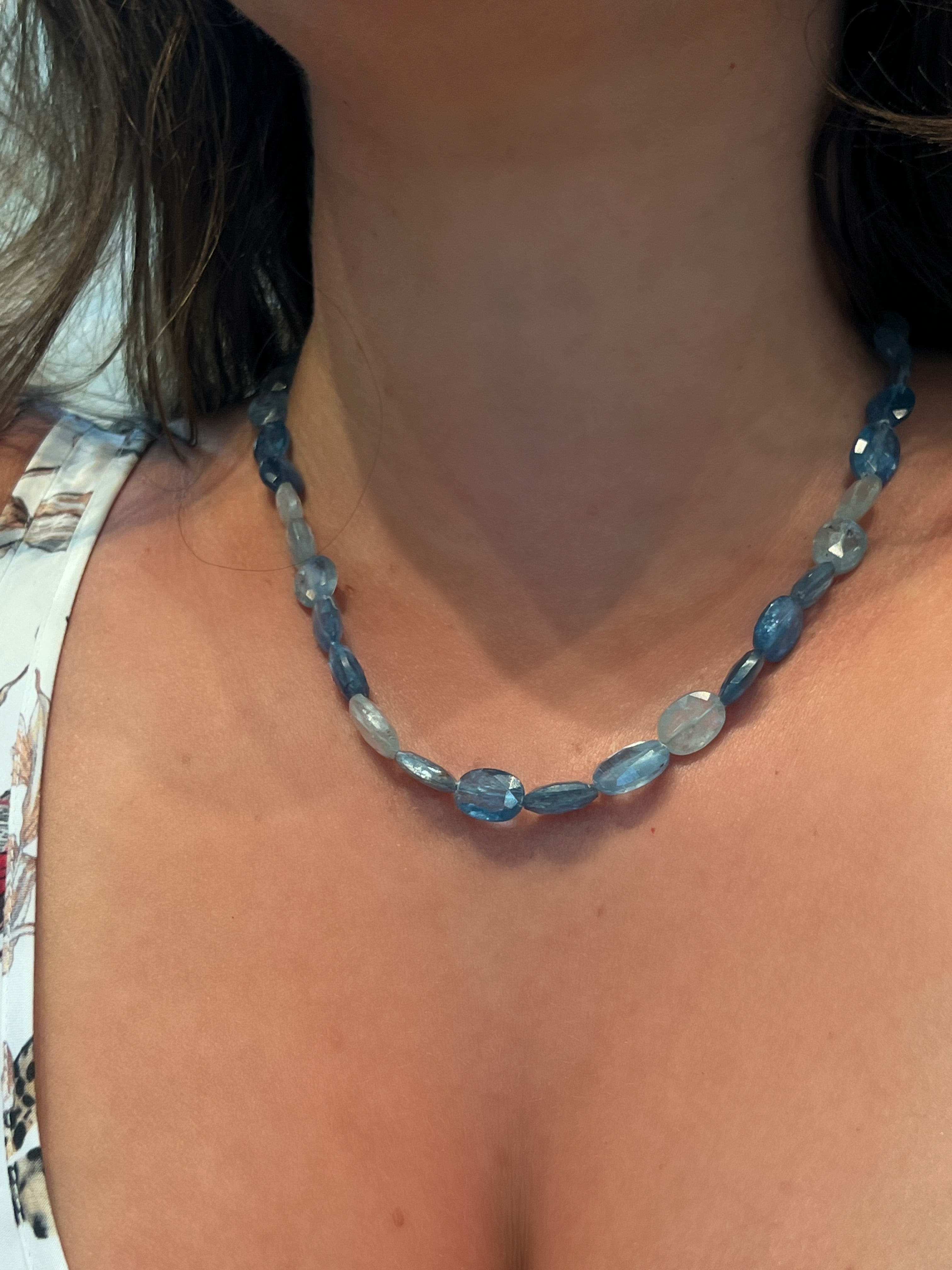 WD1934 Aqua Beaded Necklace — 14K Yellow Gold