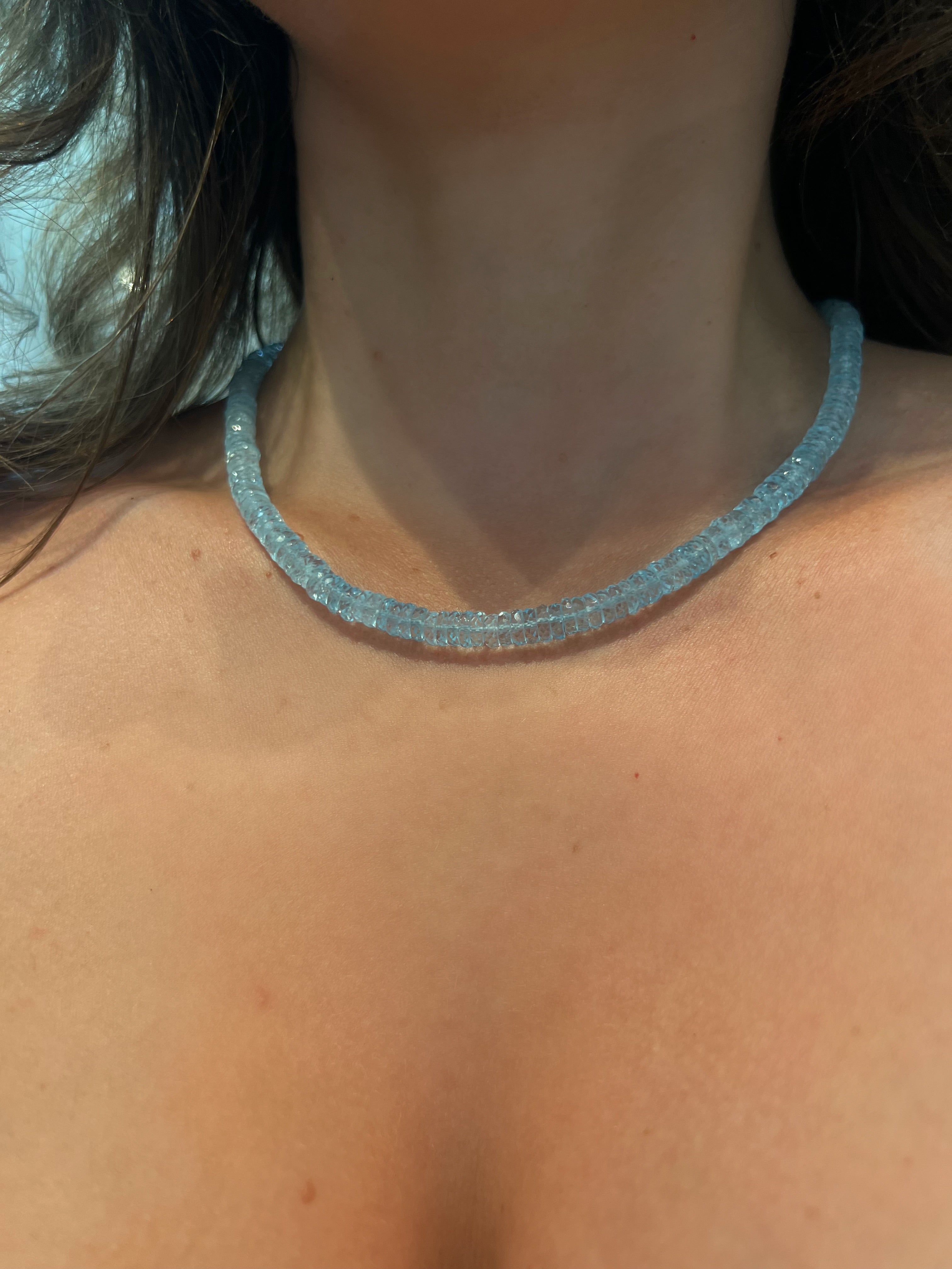 WD1938 Blue Topaz Beaded Necklace — 14K Yellow Gold