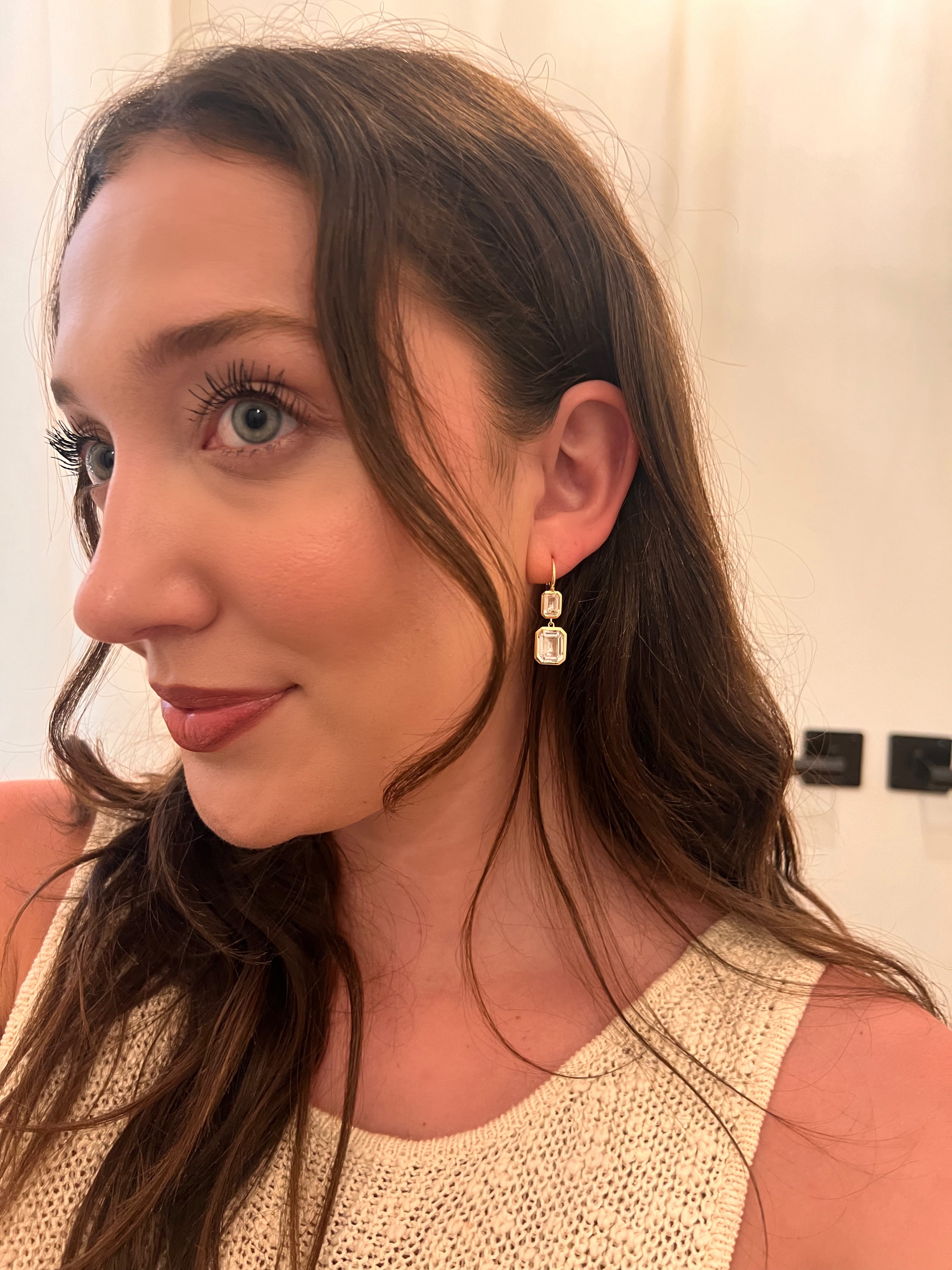 WD1229 14kt Yellow Gold White Topaz Drop Earrings