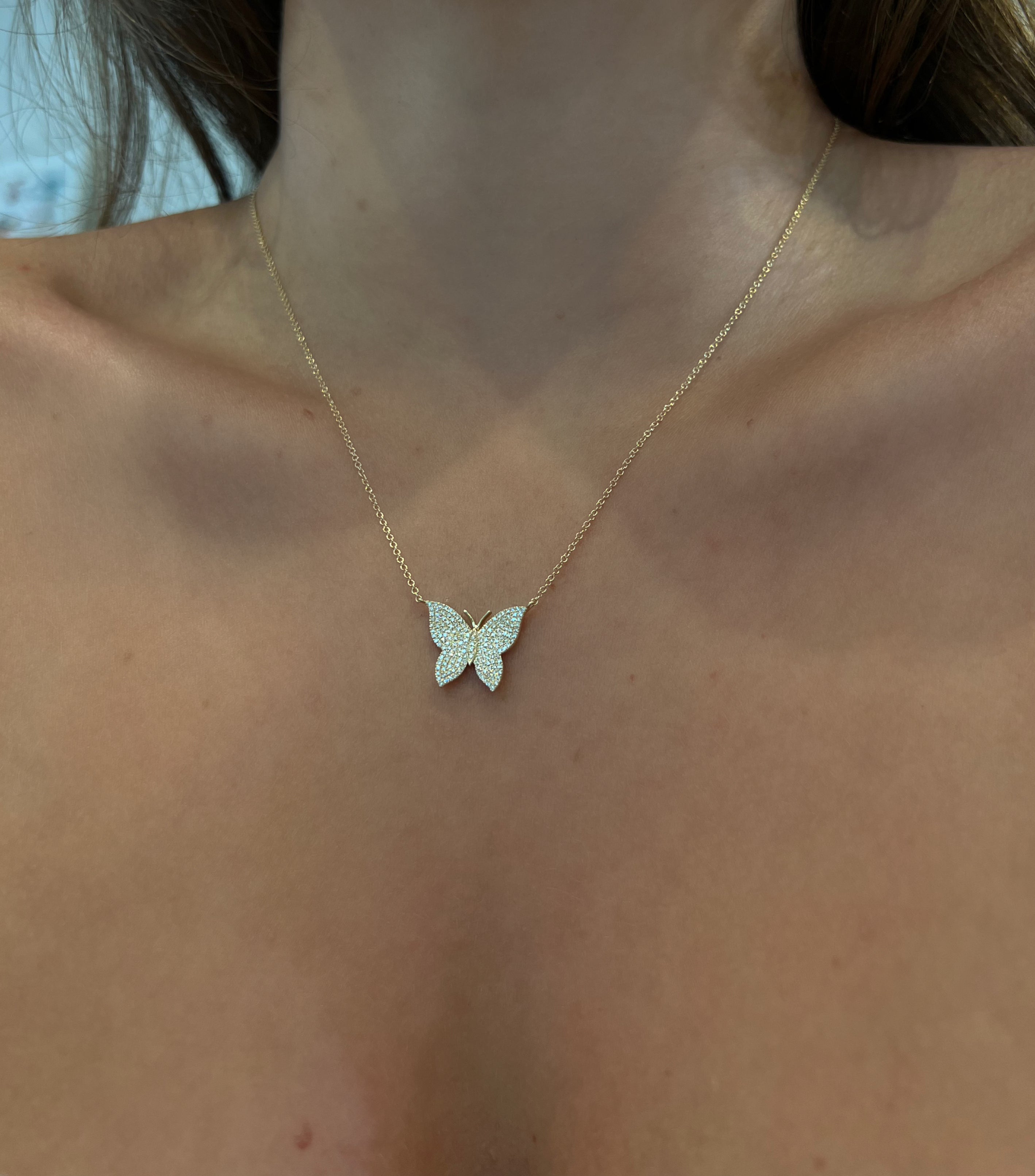 WD1965  14kt Yellow Gold Pavé Butterfly Necklace