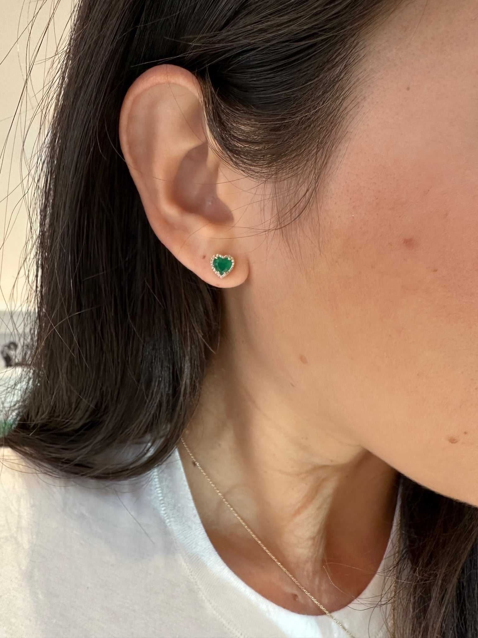 WD1317 14kt Gold Emerald Studs with Pave Diamond Halo