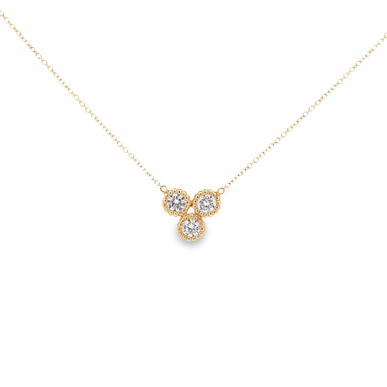 WD937 14kt 3 bezel diamond necklace total .60ct