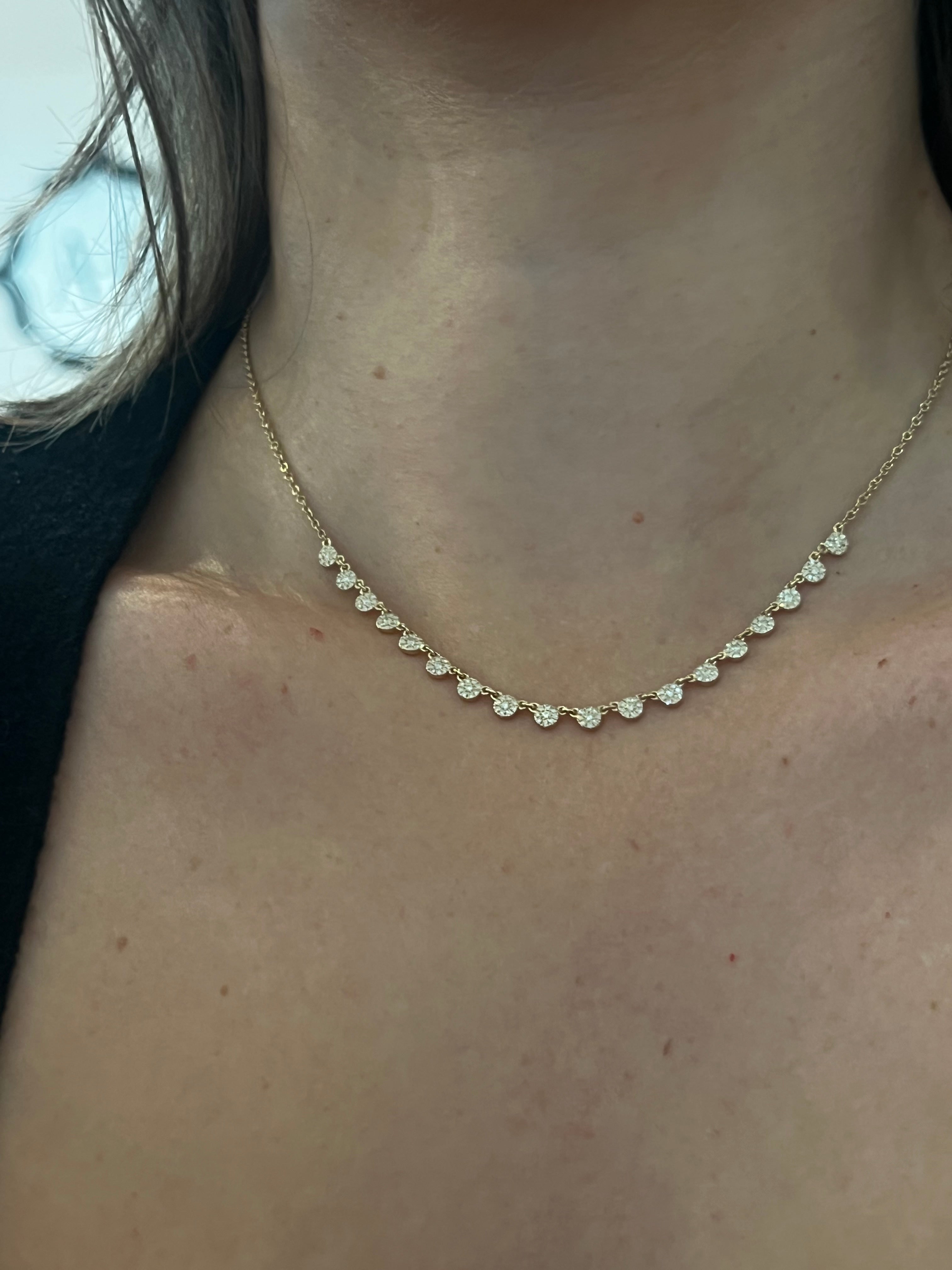 WD1953 14K Yellow Gold Diamond Station Necklace