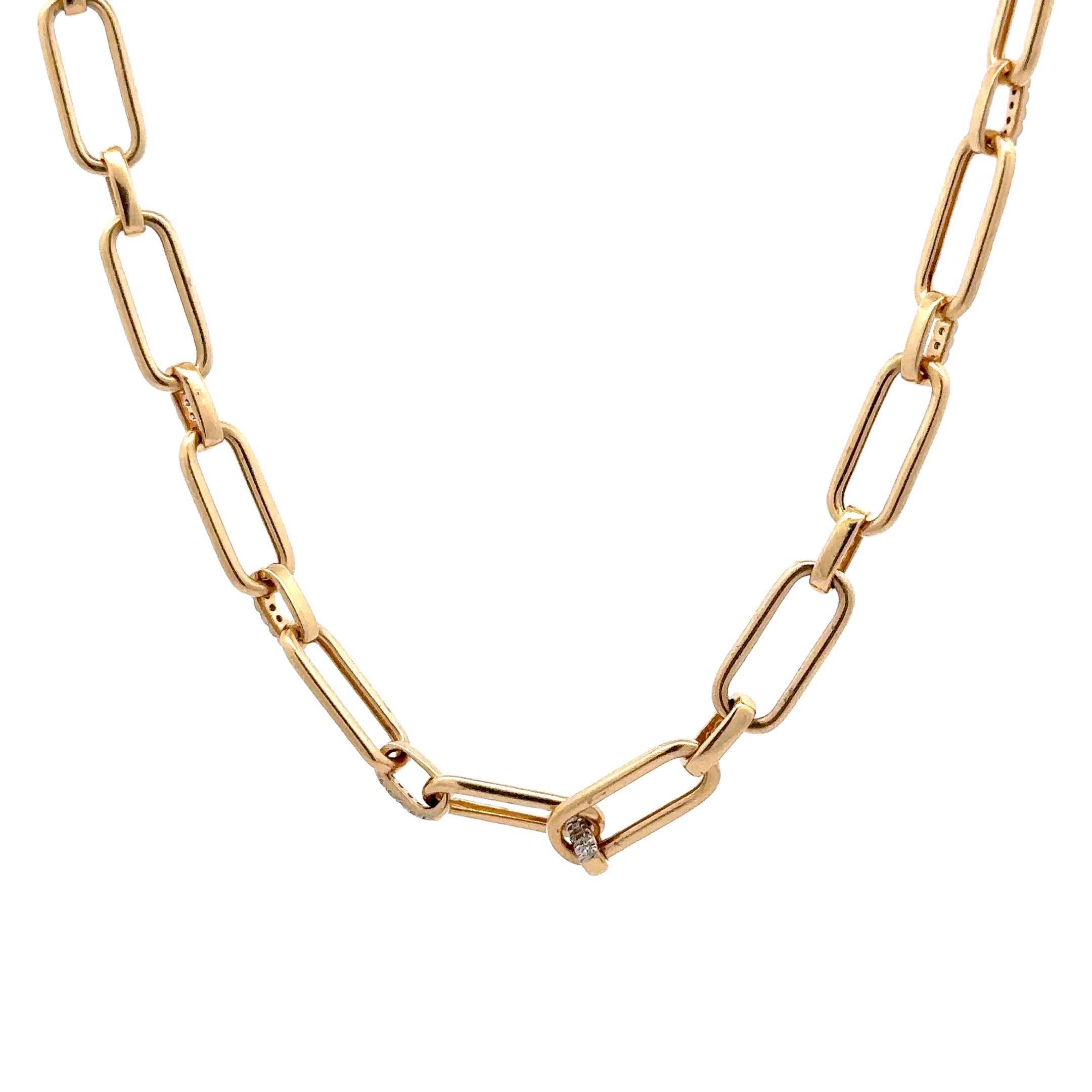 WD1701 14kt Gold PaperLink Chain With Pave Diamonds