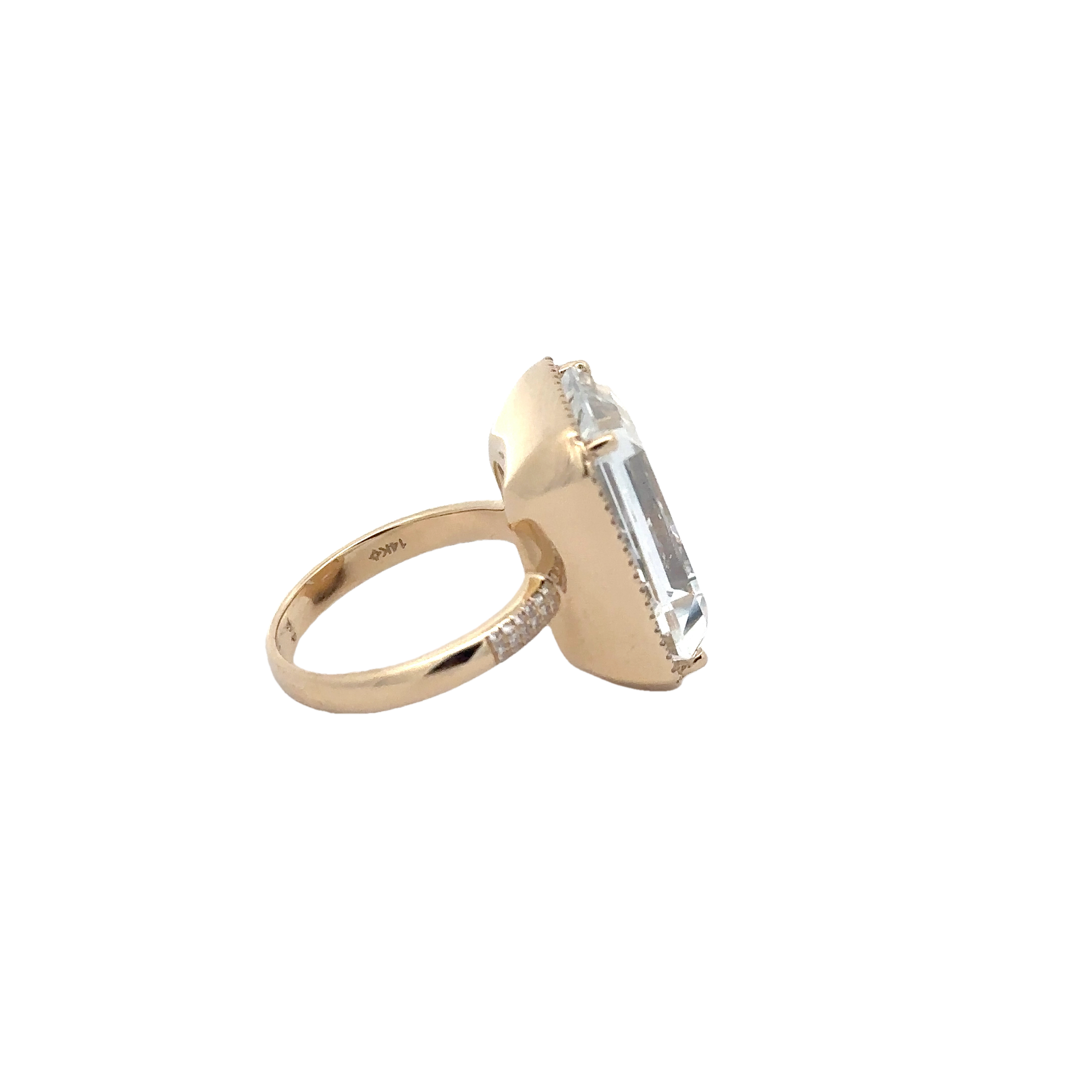 WD1683 14kt Gold White Topaz Ring with Diamond Detail and Halo