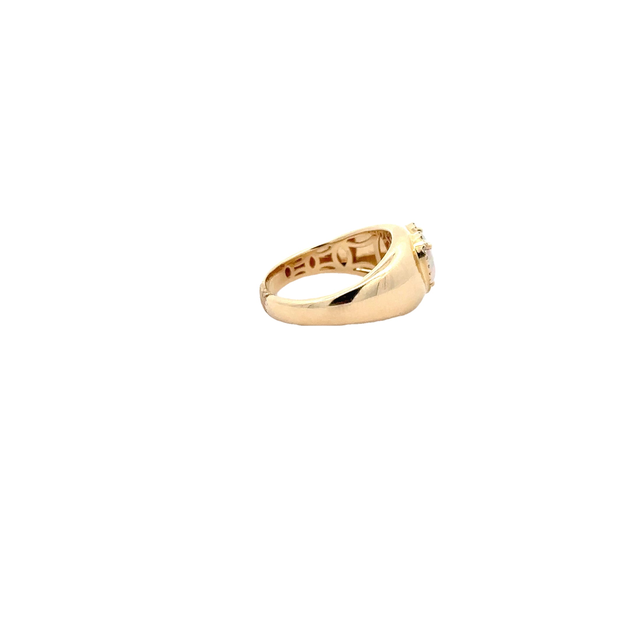 WD1721 14kt Gold Cigar Band with Opal Heart Center Detailed with Diamond Halo