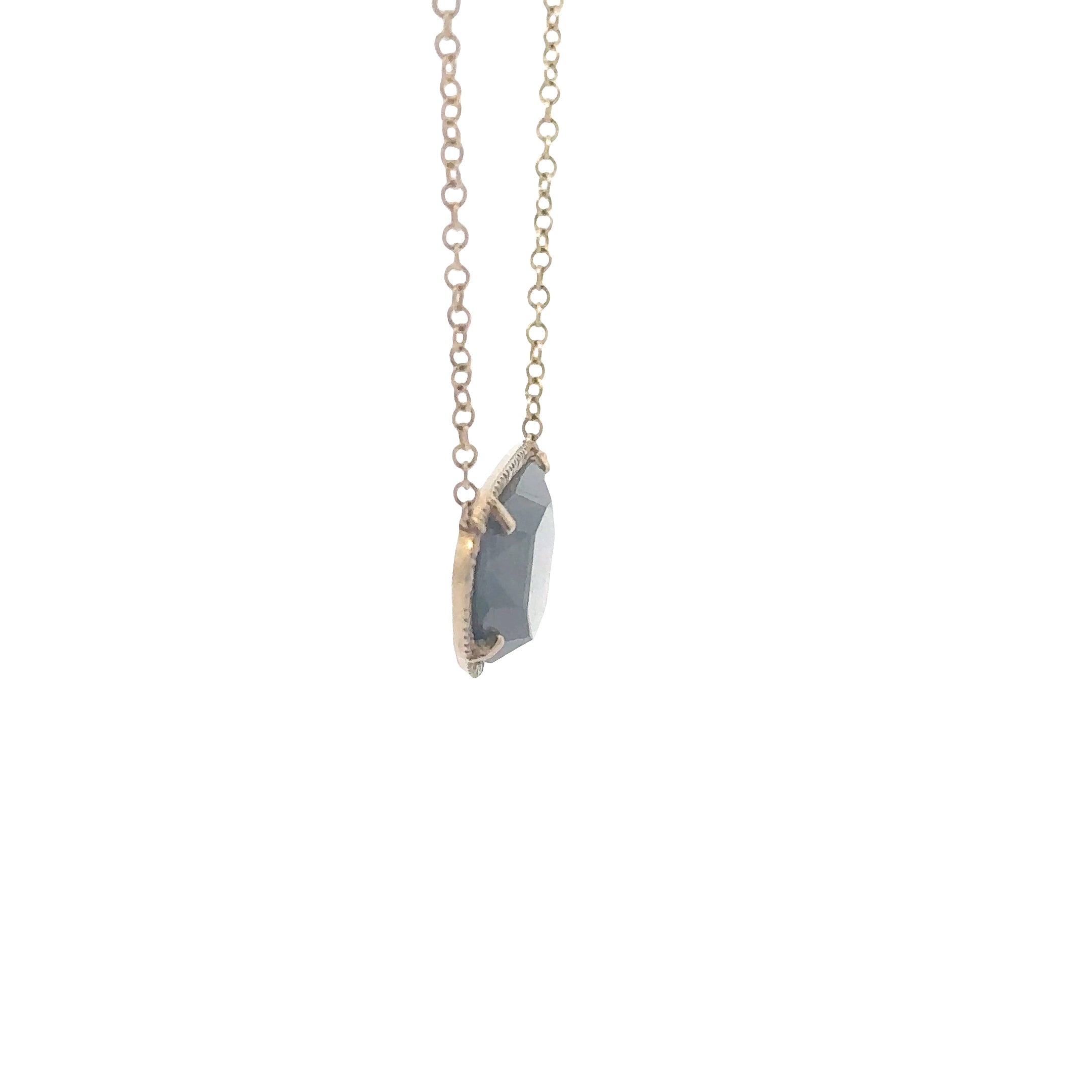 WD1820 14kt Gold Organic Shaped Labradorite with Diamond Halo Necklace