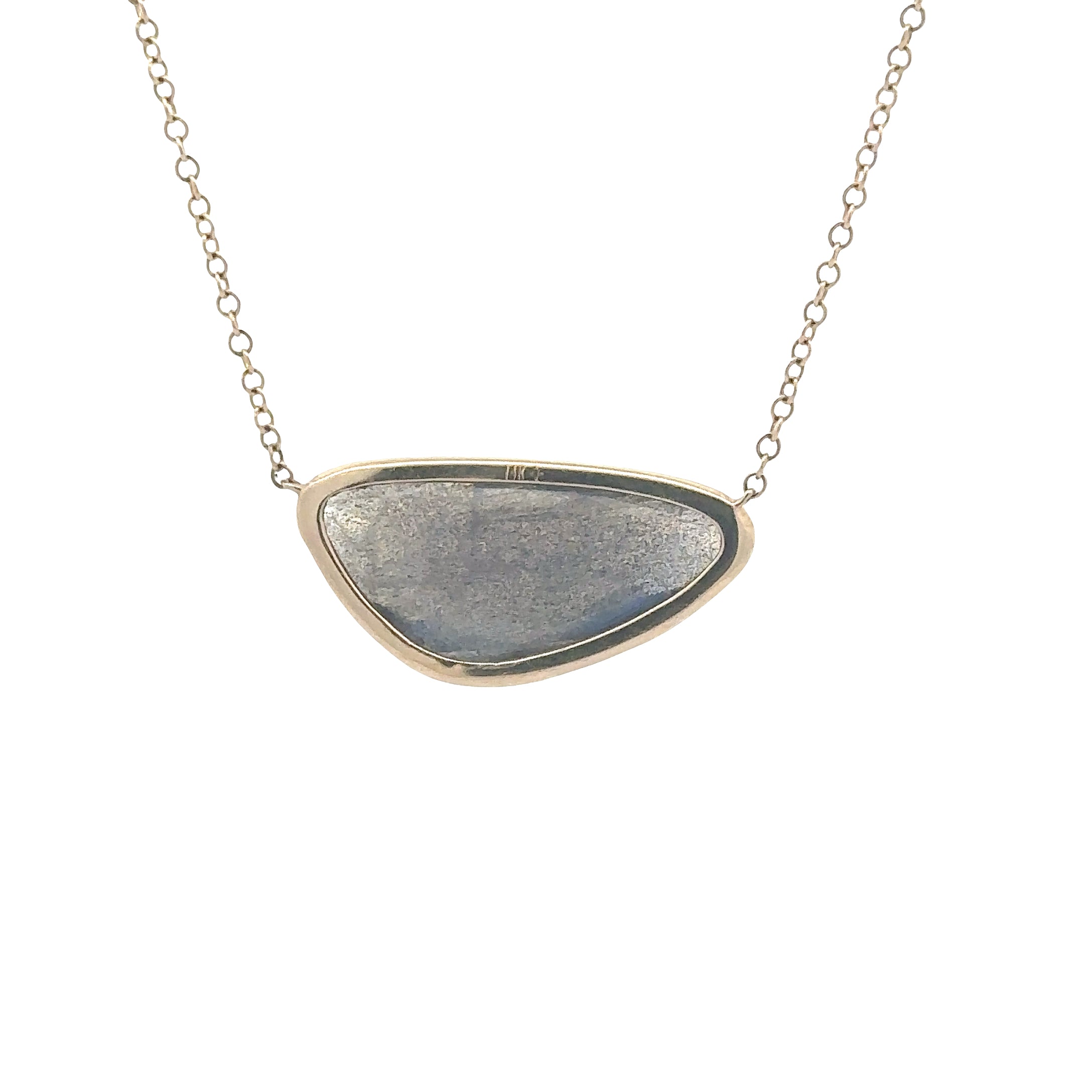 WD1820 14kt Gold Organic Shaped Labradorite with Diamond Halo Necklace