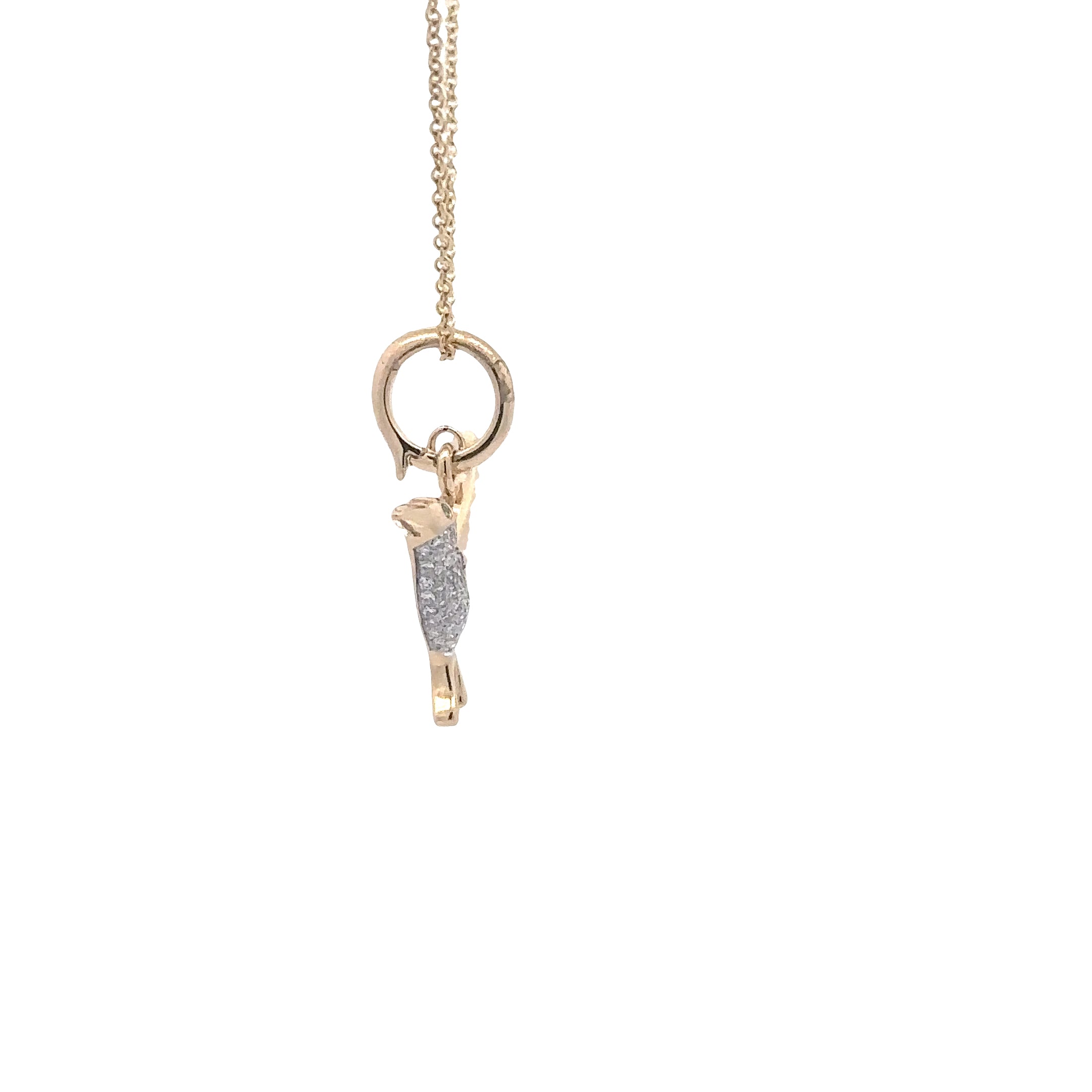 WD1823 14kt gold Pave set diamond humming bird with emerald eye pendant