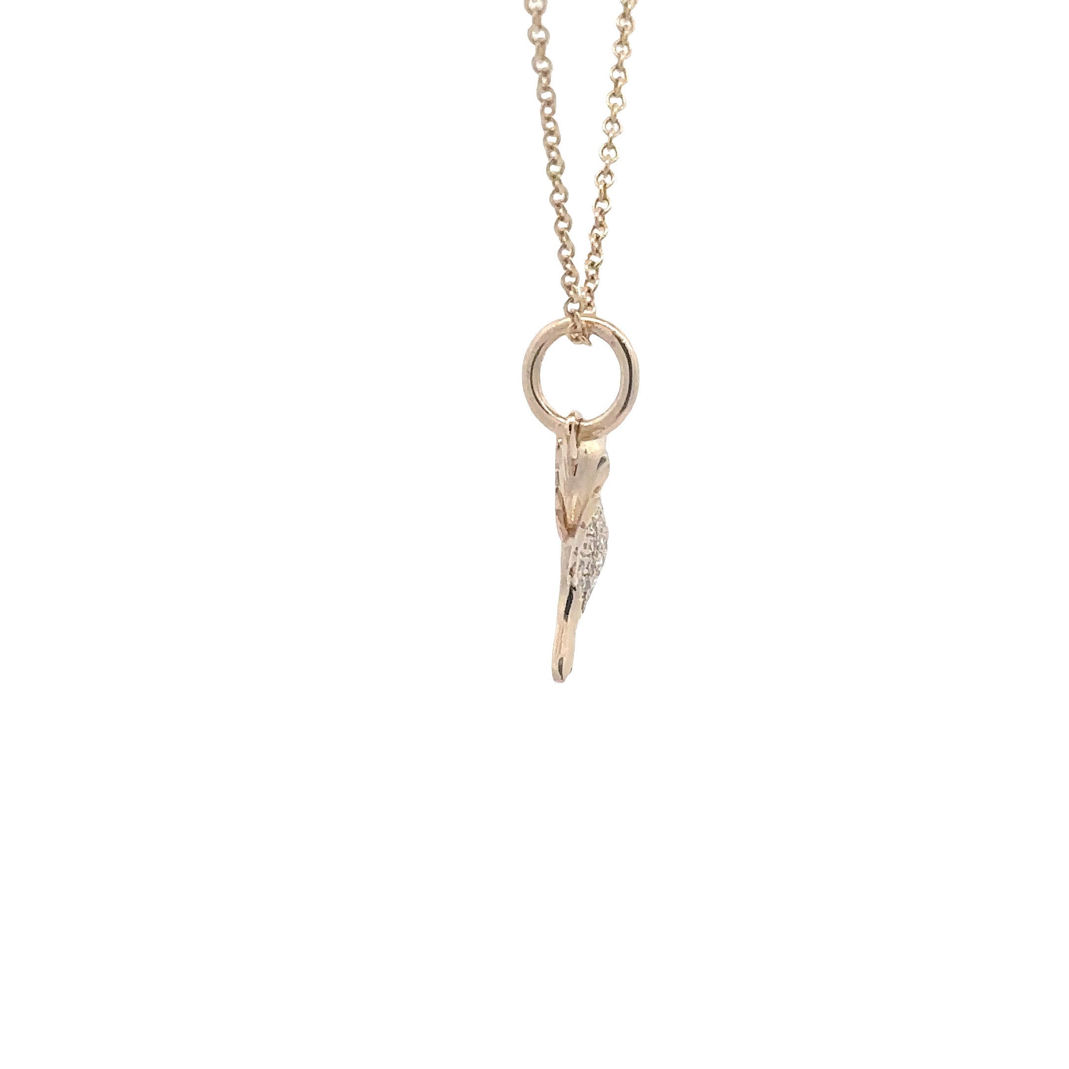WD1825 14kt gold Pave set diamond Small humming bird with emerald eye pendant