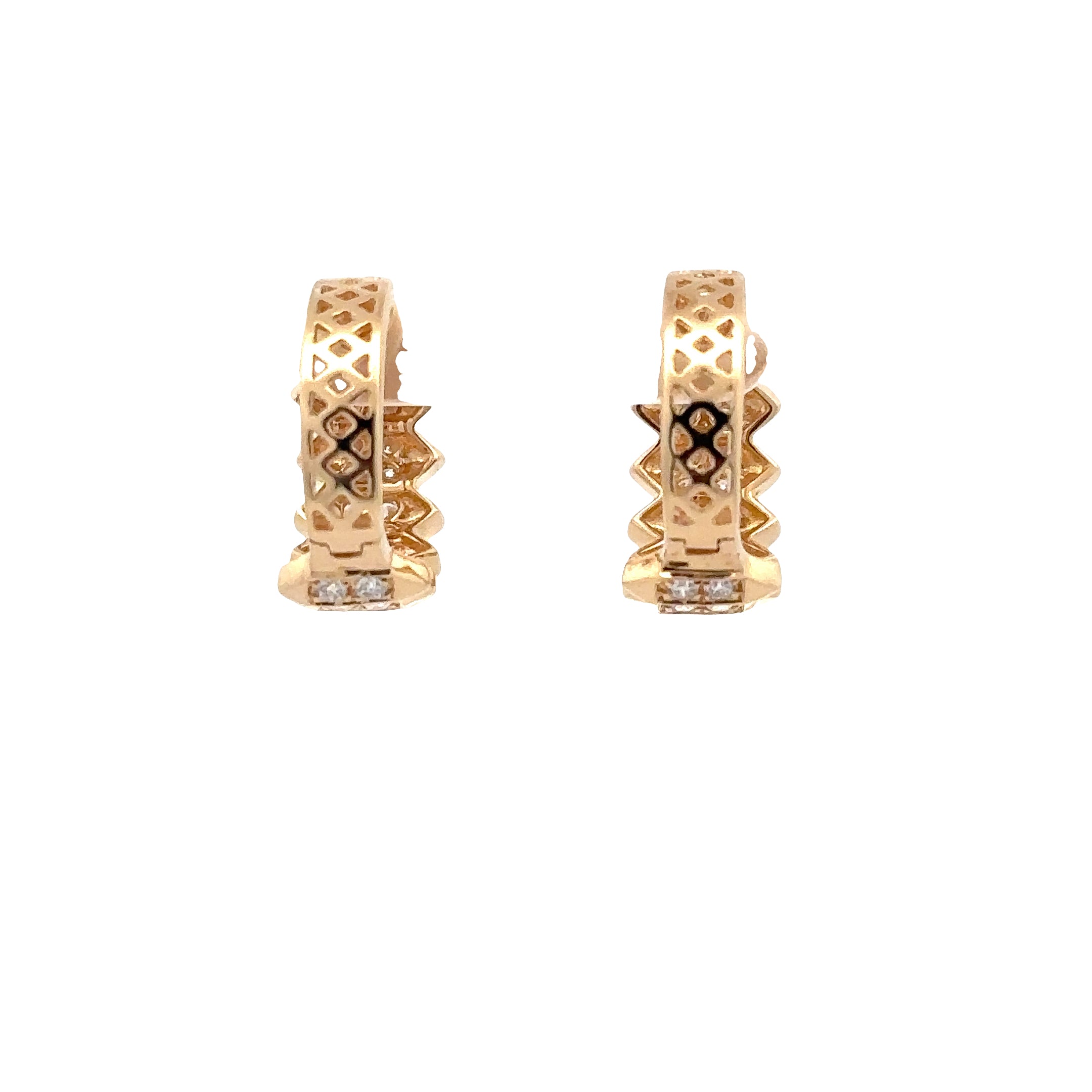 WD1850 14kt gold Edgy Side Spike Hoop with Pave Set Diamonds