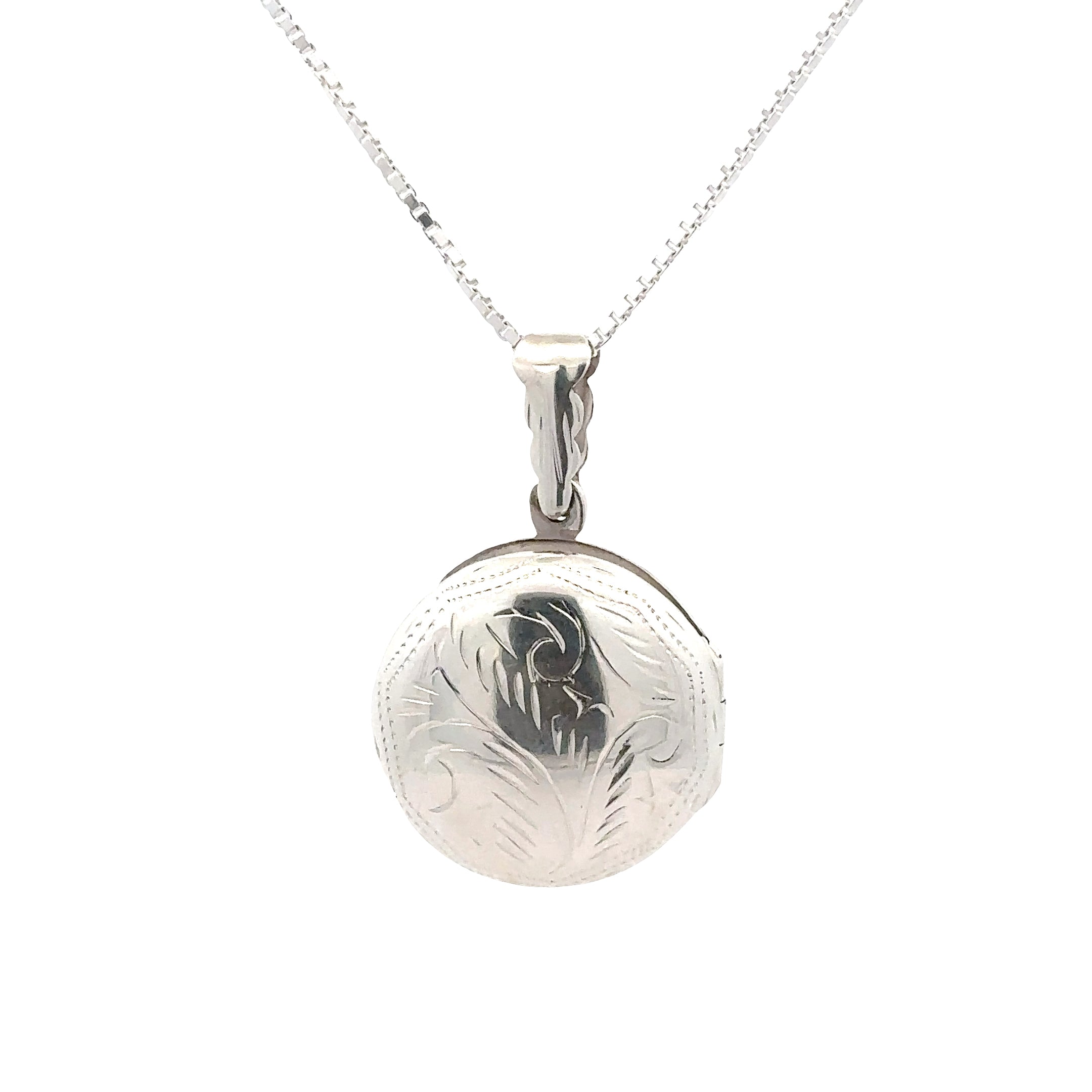 TL56-BX30-30 Italian Sterling silver Hand Engraved Locket with 18" Box Chain