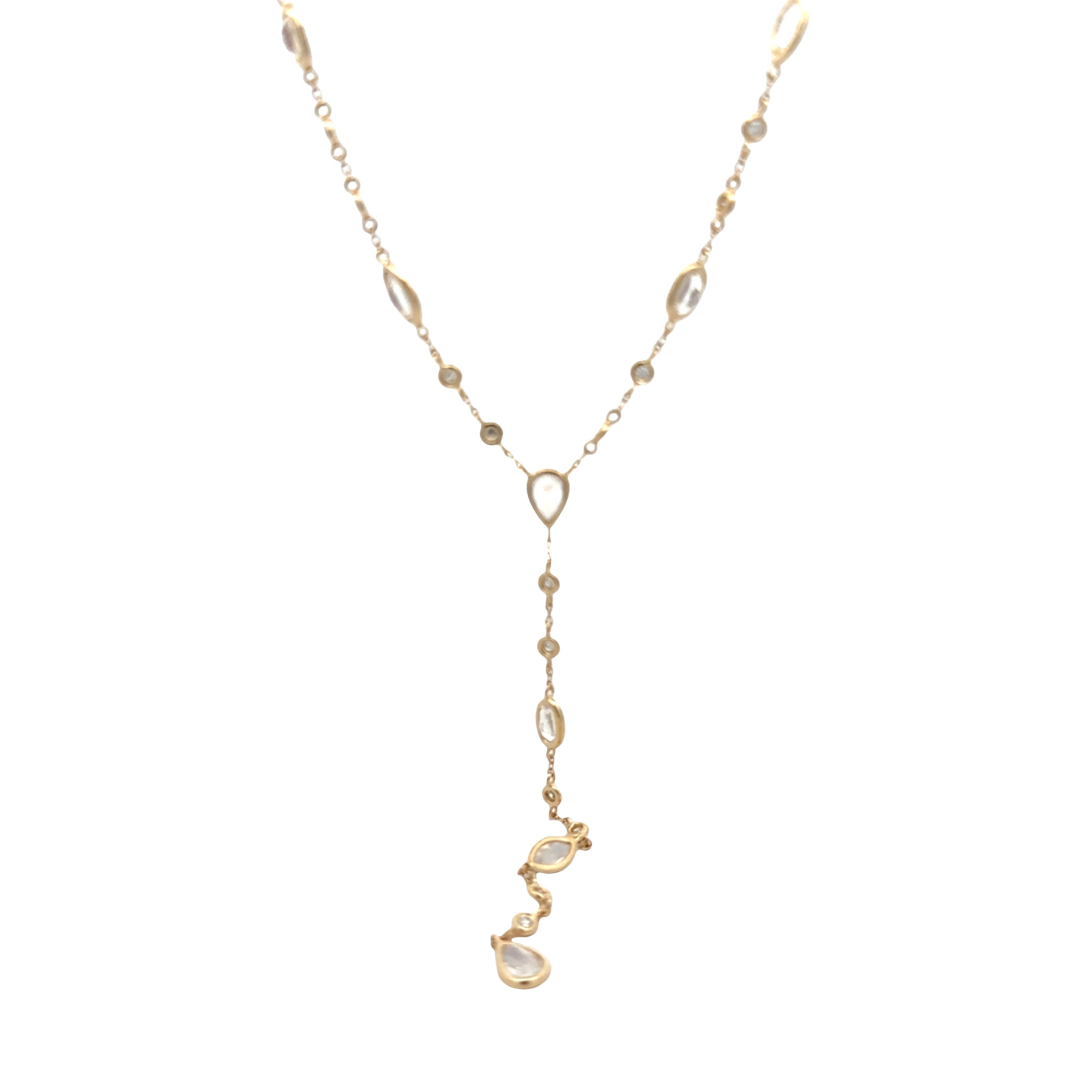 WD1871  14kt Gold, Moonstone, and Diamond Lariat Necklace
