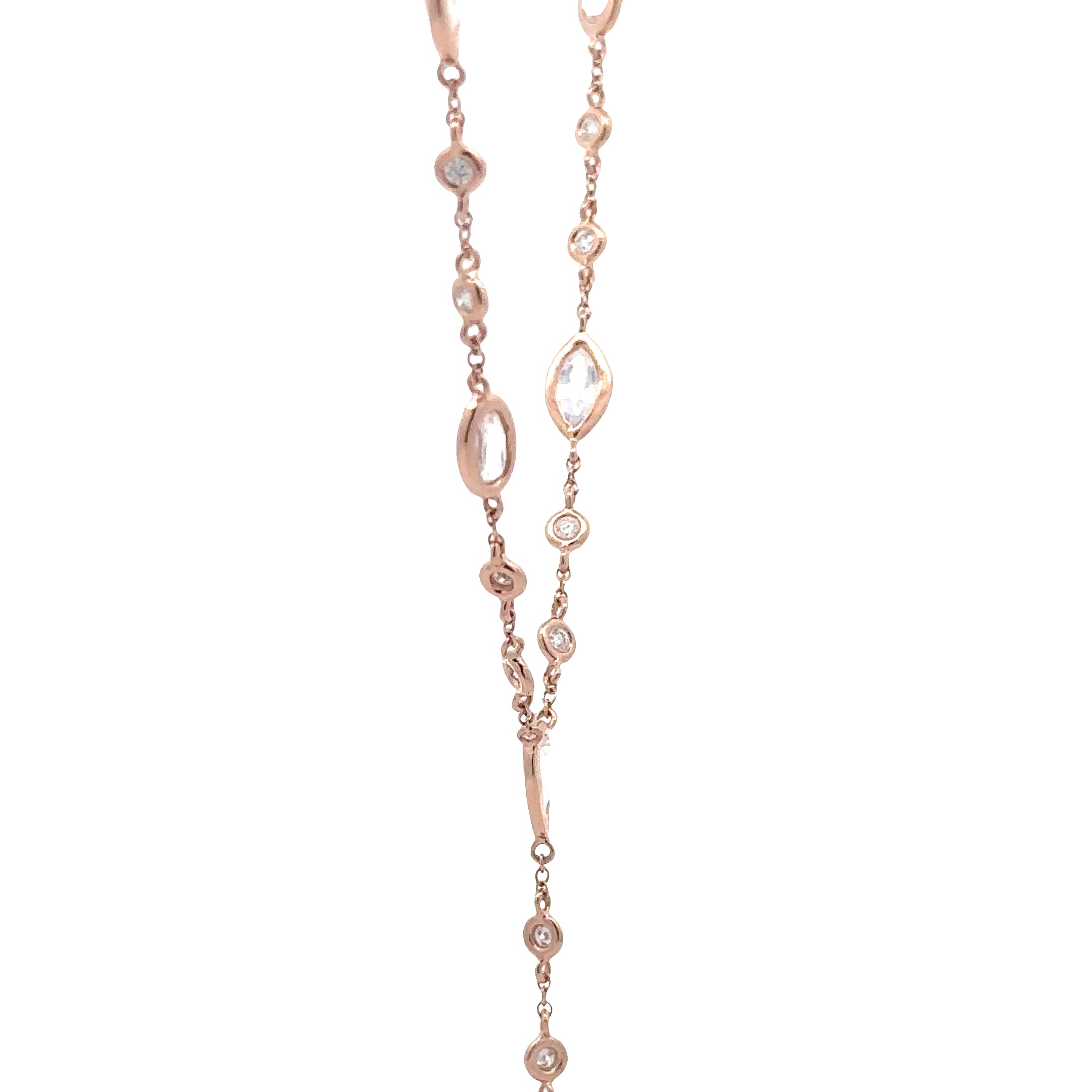 WD1871  14kt Gold, Moonstone, and Diamond Lariat Necklace