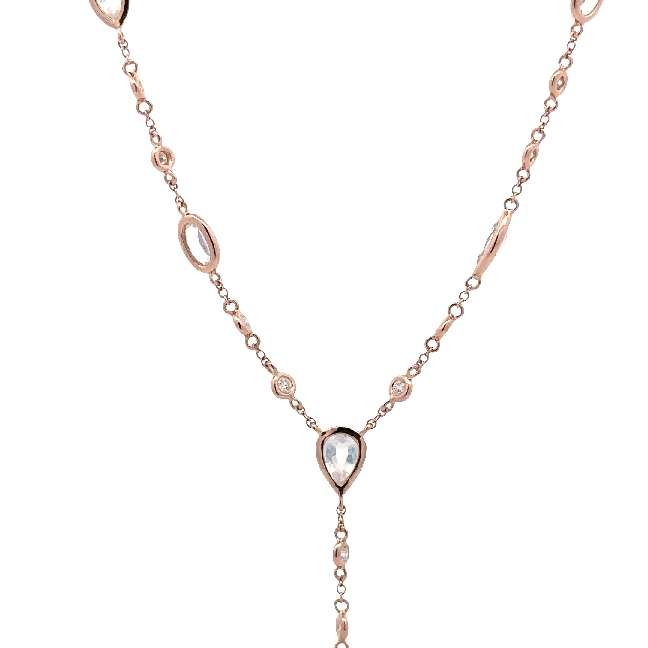 WD1871  14kt Gold, Moonstone, and Diamond Lariat Necklace