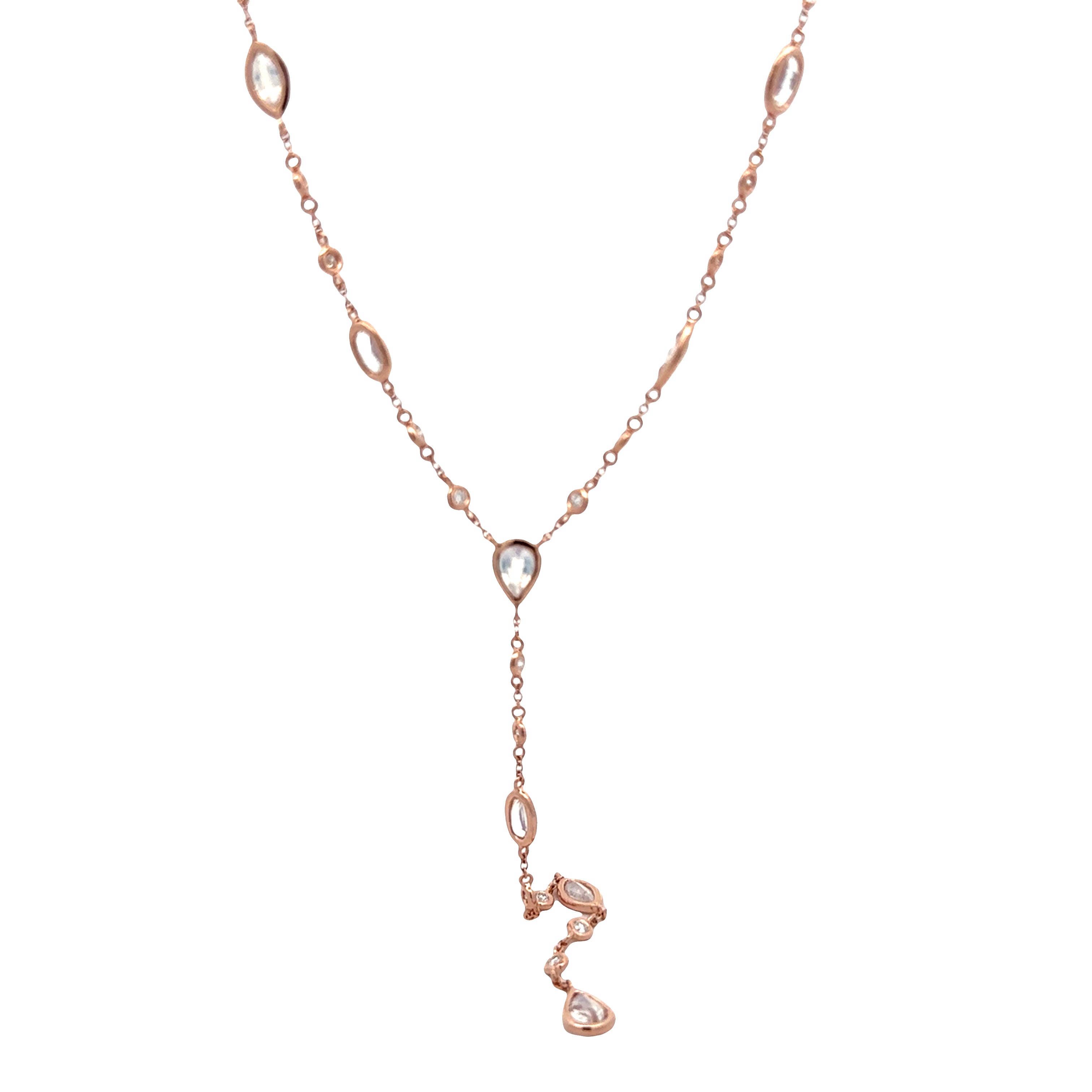 WD1871  14kt Gold, Moonstone, and Diamond Lariat Necklace