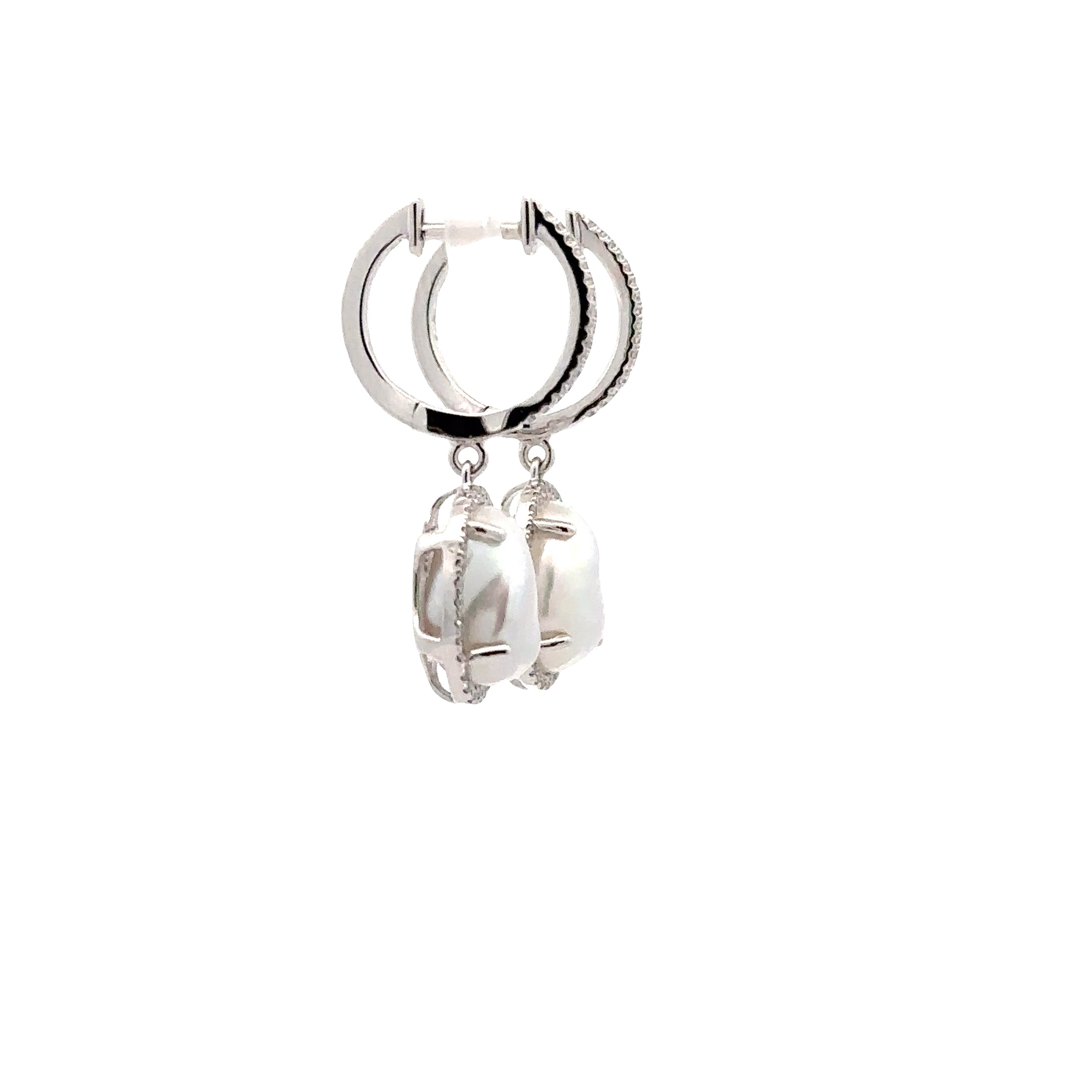 WD1912 14kt Gold Baroque Pearl Drop with Diamond Halo Earrings