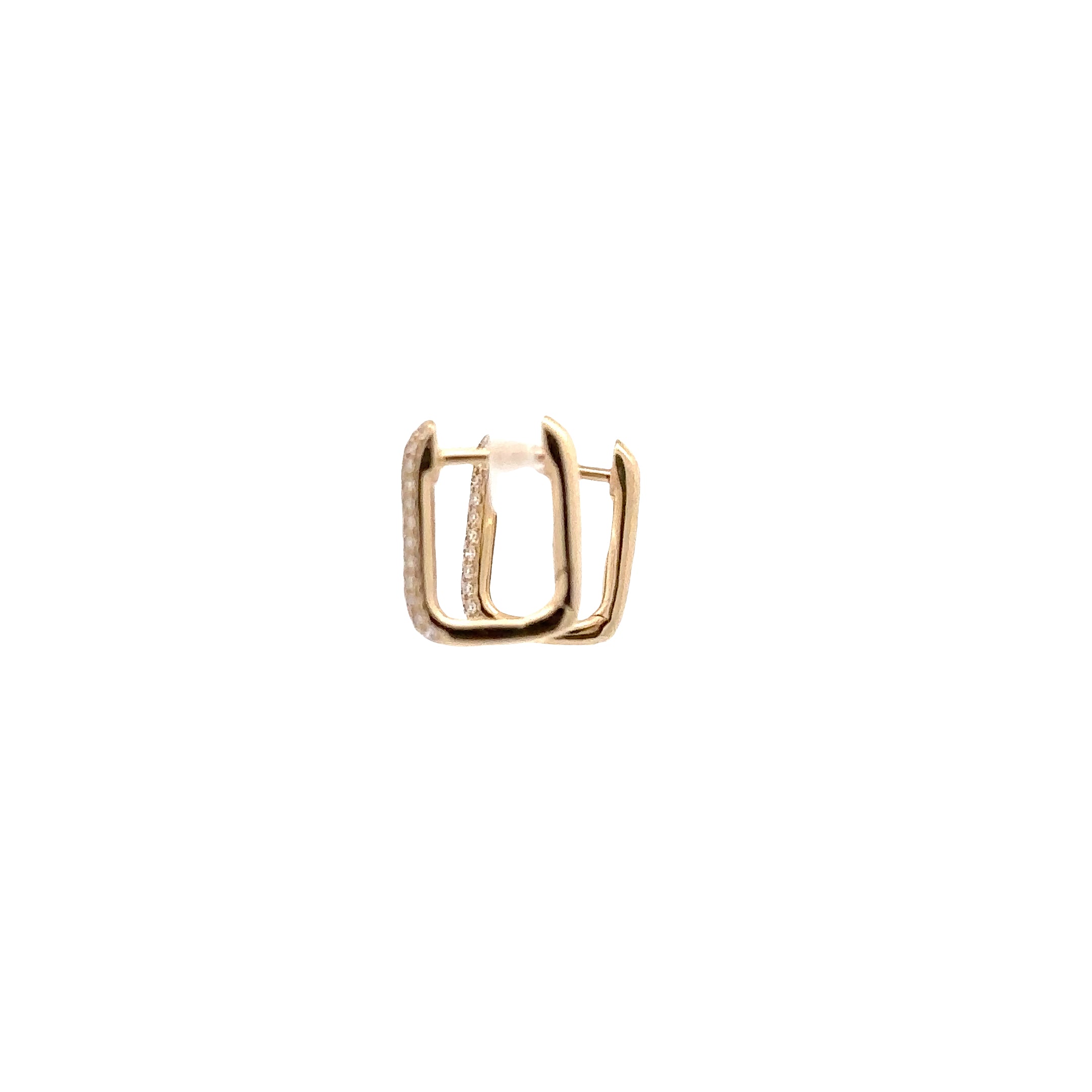 WD1915 14ky Gold Rectangular Pave Diamond Huggie Hoop Earrings