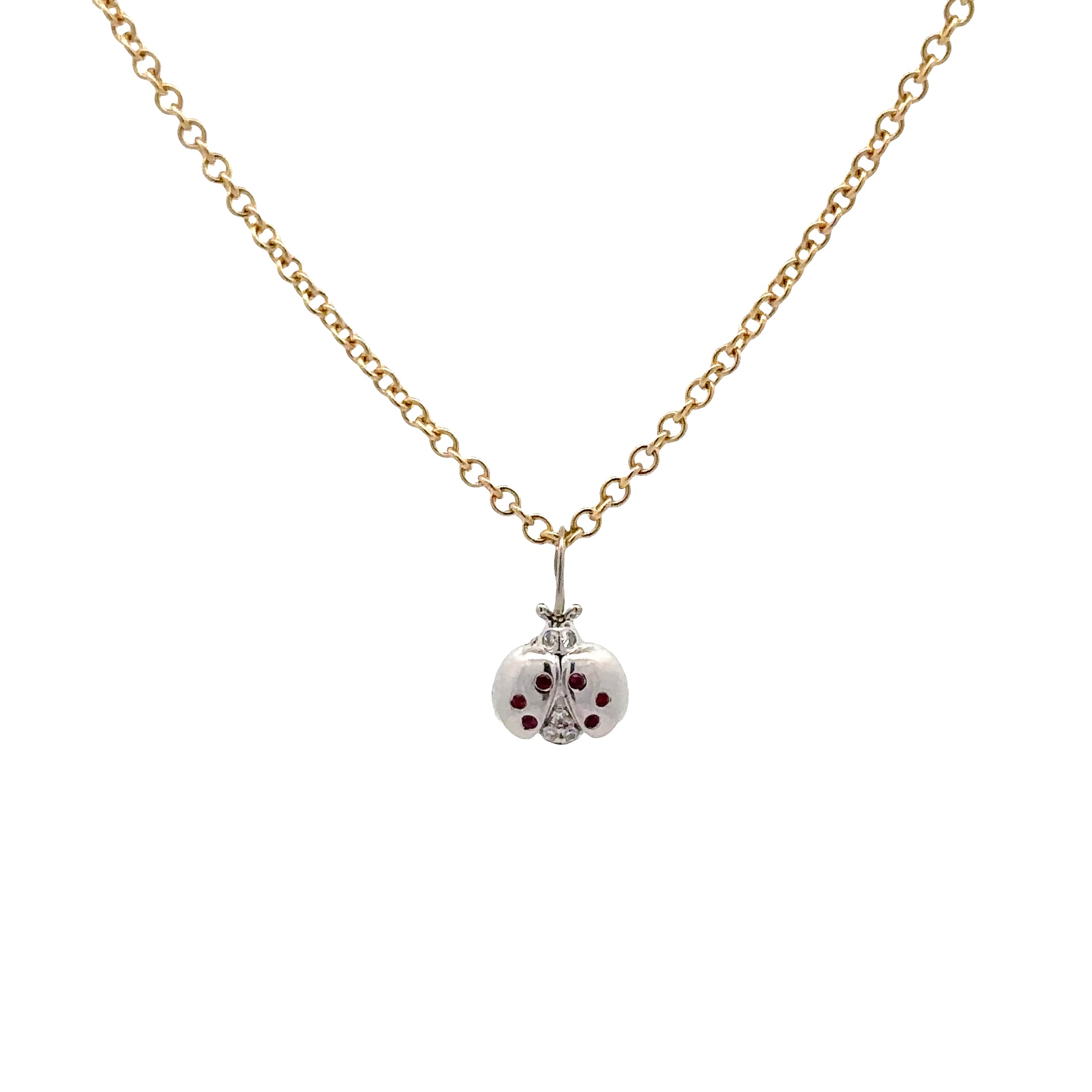 WD1920 14kt Gold Lady Bug Pendant with Ruby and Diamond Detail