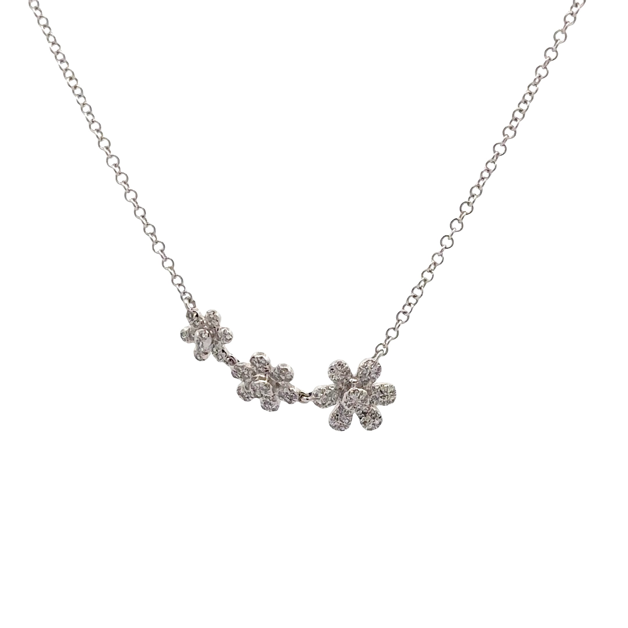 WD1790 14kt Gold Pave Diamond Flower Lariat Necklace