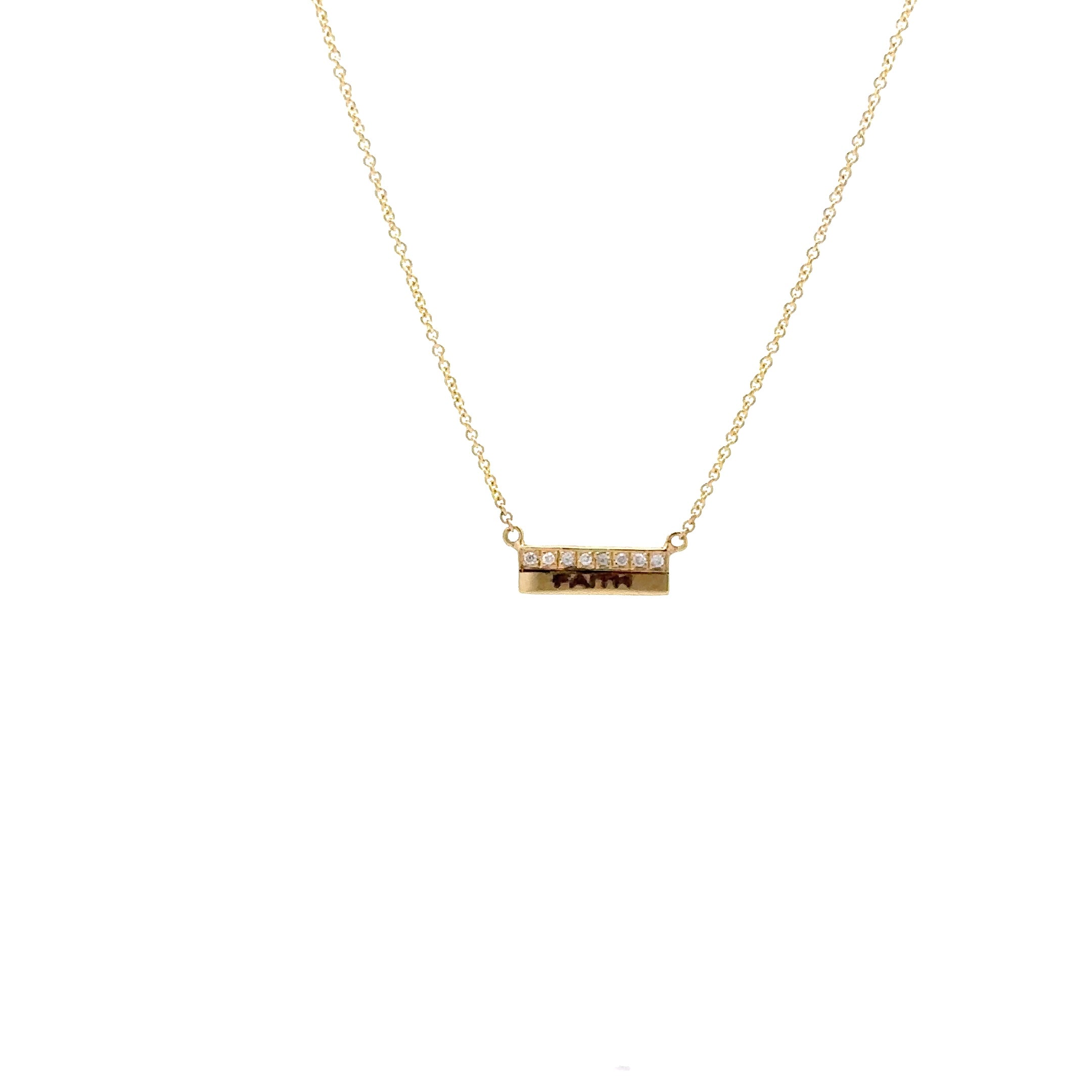 Buildon01, 14kt gold, 18in chain w loop at 16in, 2 bars one with pave one with laser or plain necklace