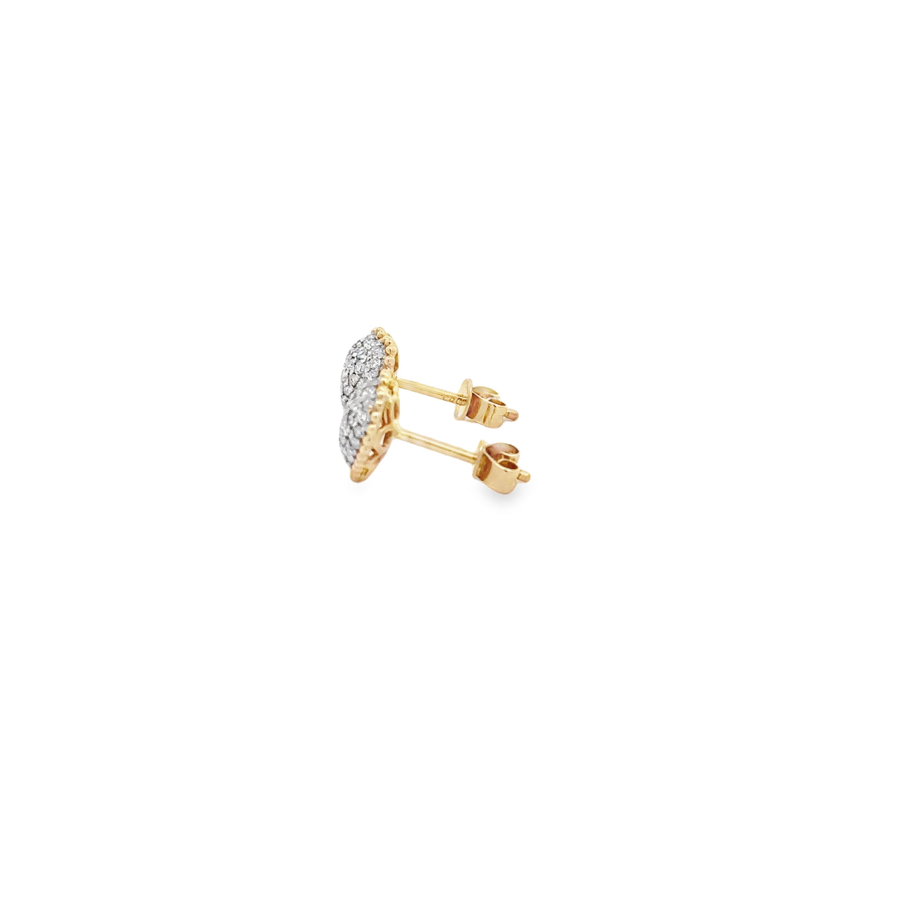 WD1301 14kt Pave Diamond Heart with Beaded Detail Halo Stud Earrings